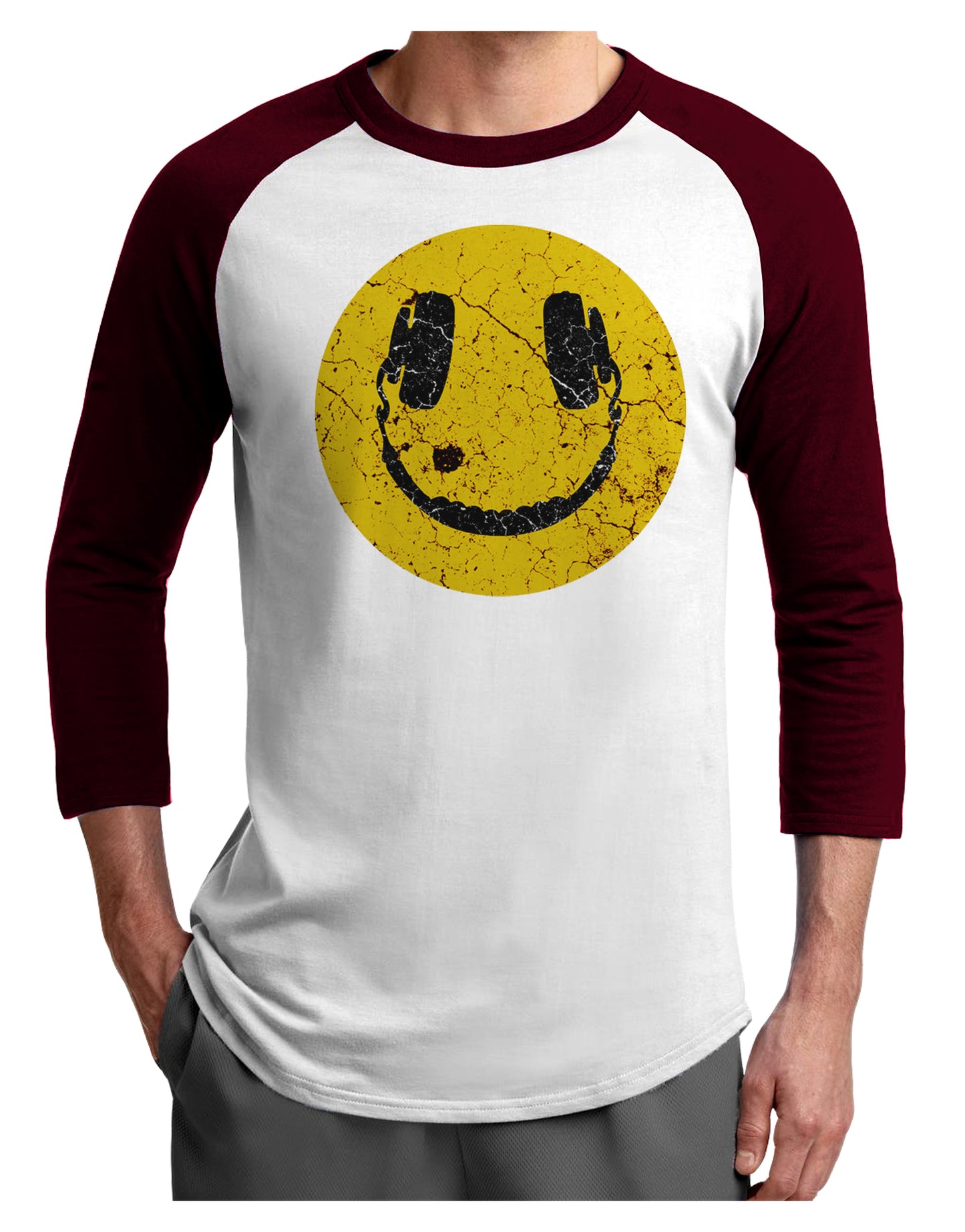 EDM Smiley Face Adult Raglan Shirt by TooLoud-TooLoud-White-Cardinal-X-Small-Davson Sales