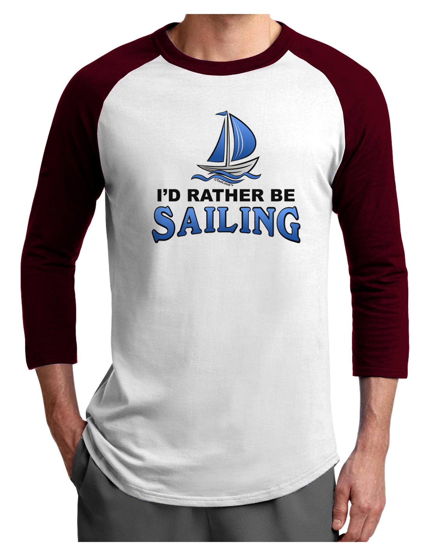 I'd Rather Be Sailing Adult Raglan Shirt-Raglan Shirt-TooLoud-White-Cardinal-X-Small-Davson Sales