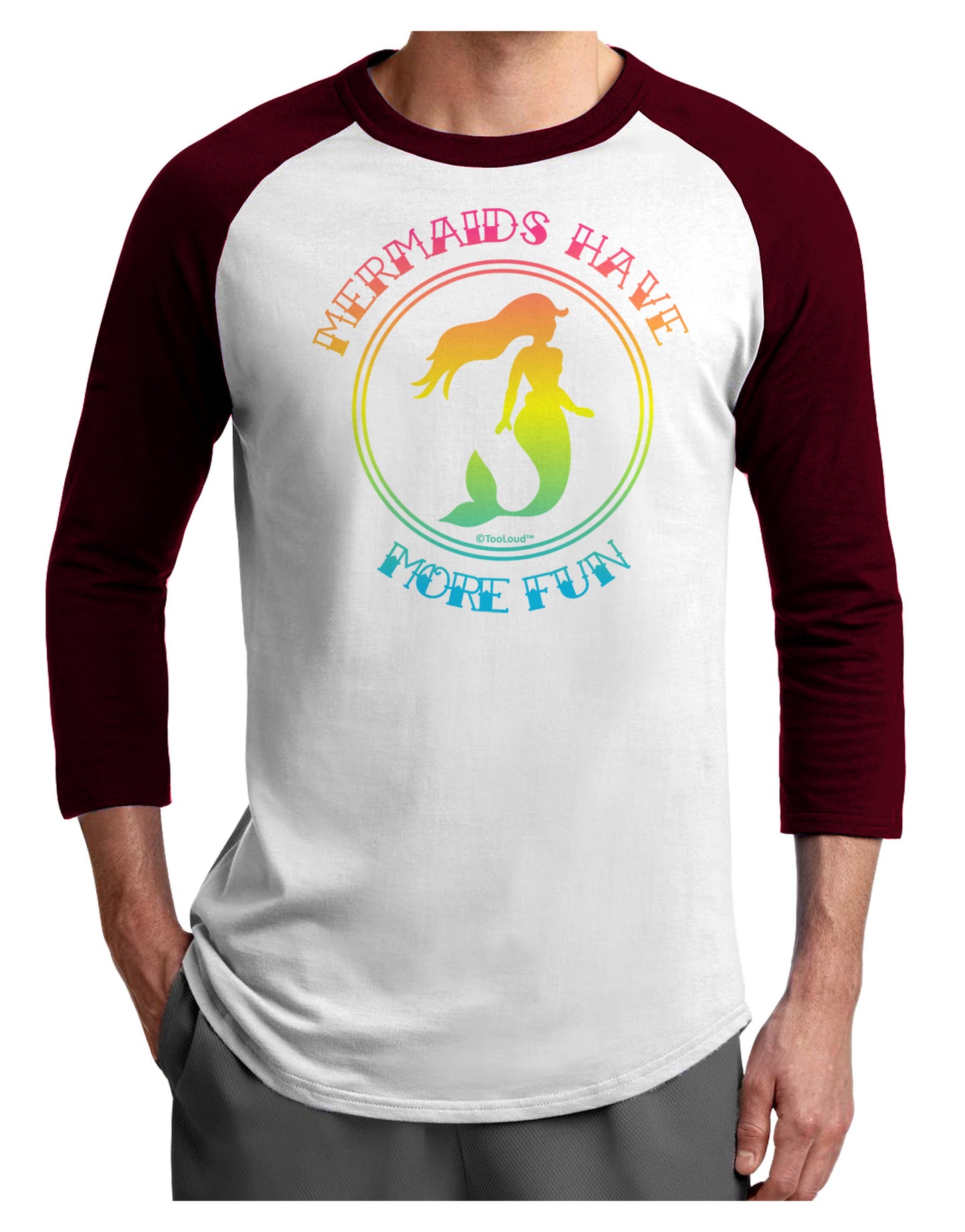 Mermaids Have More Fun - Beachy Colors Adult Raglan Shirt-TooLoud-White-Cardinal-X-Small-Davson Sales