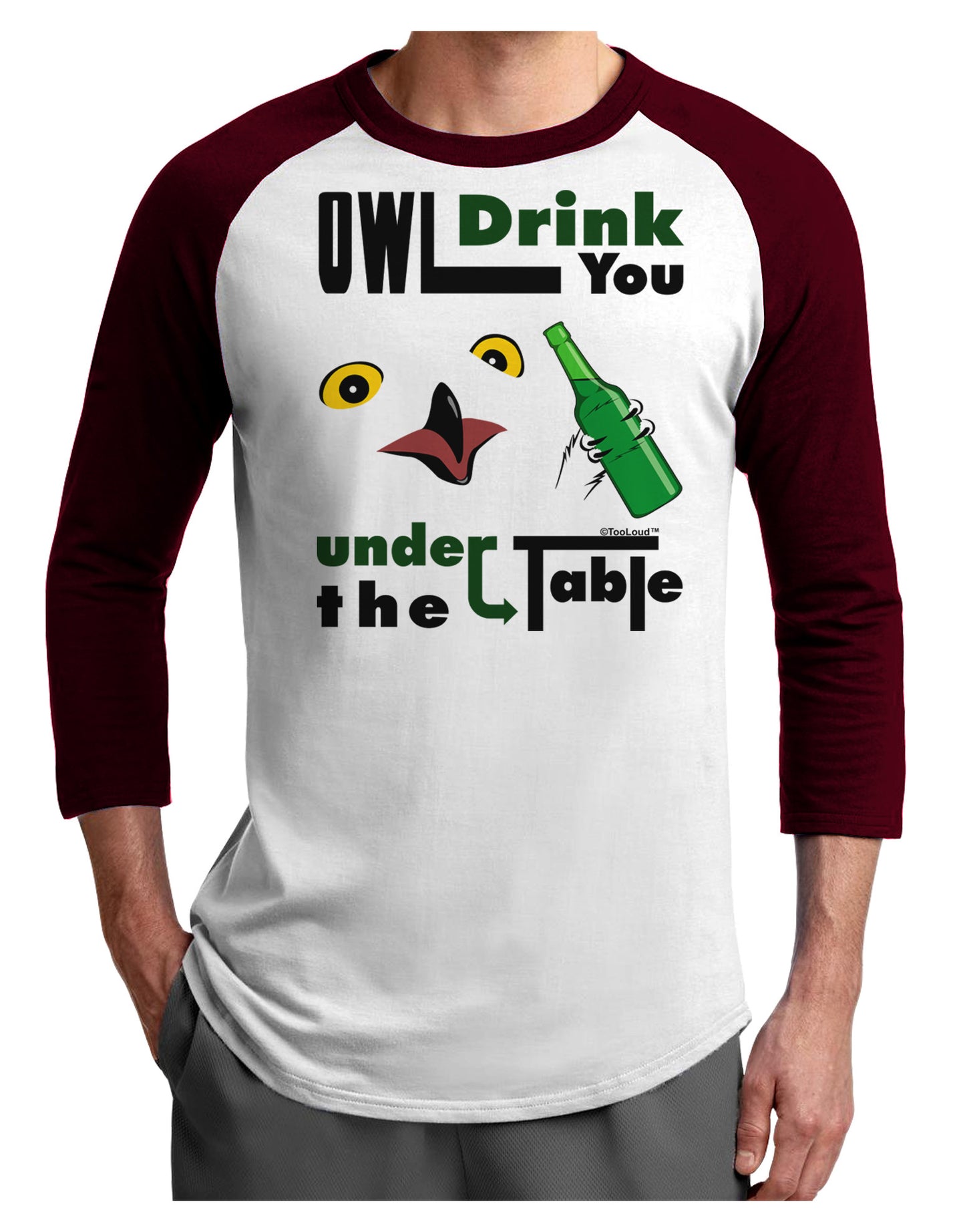 Owl Drink You Under the Table Adult Raglan Shirt-Raglan Shirt-TooLoud-White-Cardinal-X-Small-Davson Sales