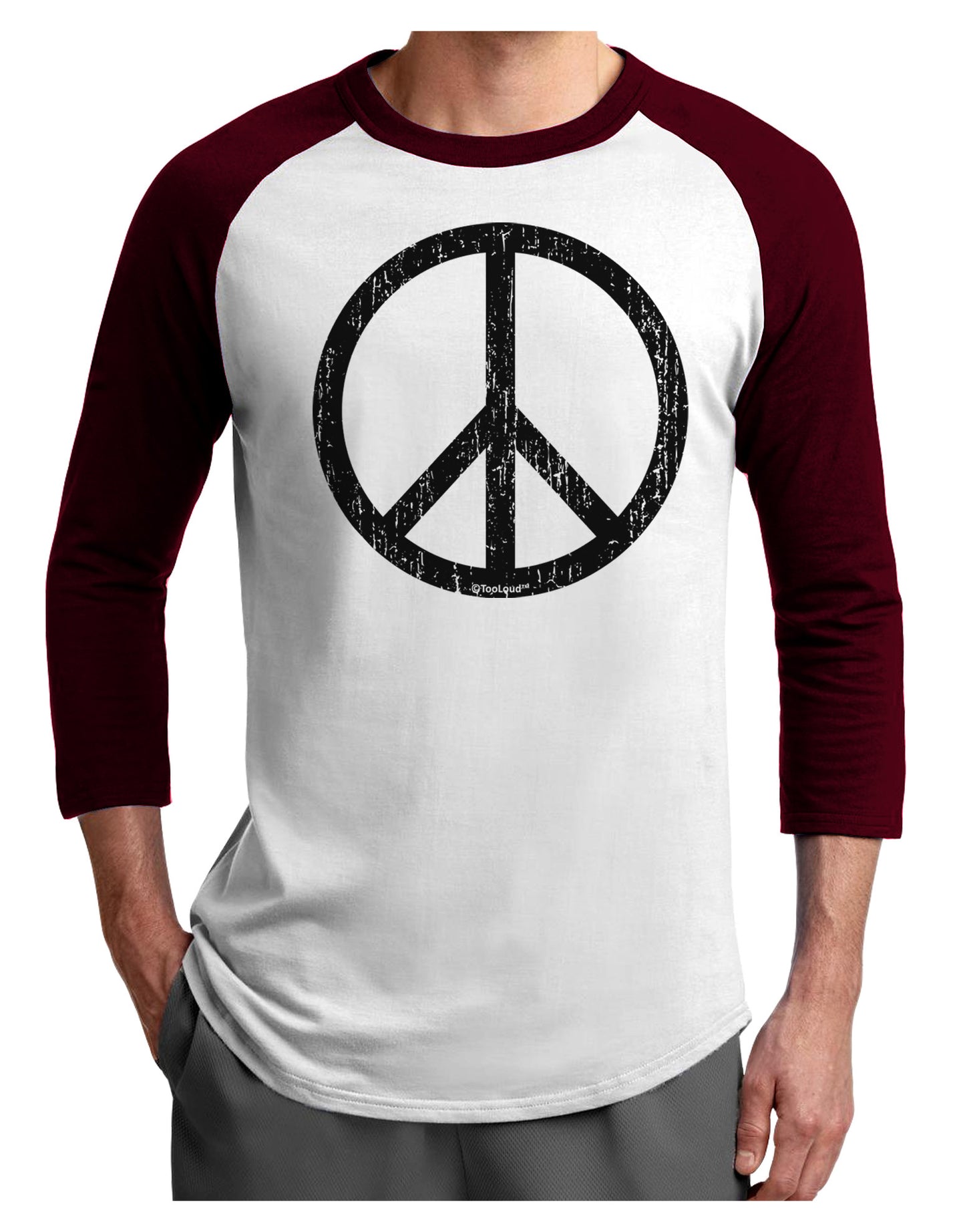 Peace Sign Symbol - Distressed Adult Raglan Shirt-TooLoud-White-Cardinal-X-Small-Davson Sales