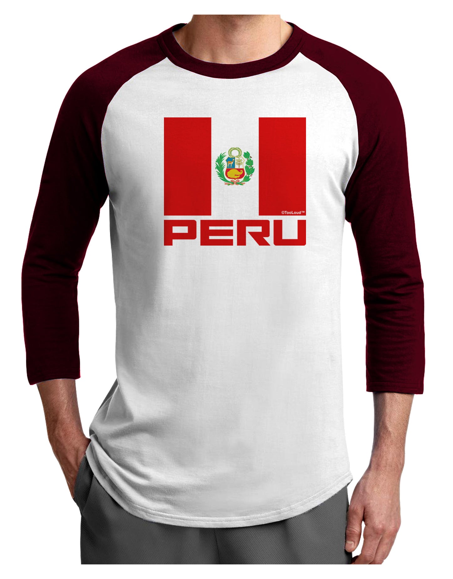 Peru Flag Adult Raglan Shirt-Raglan Shirt-TooLoud-White-Cardinal-X-Small-Davson Sales