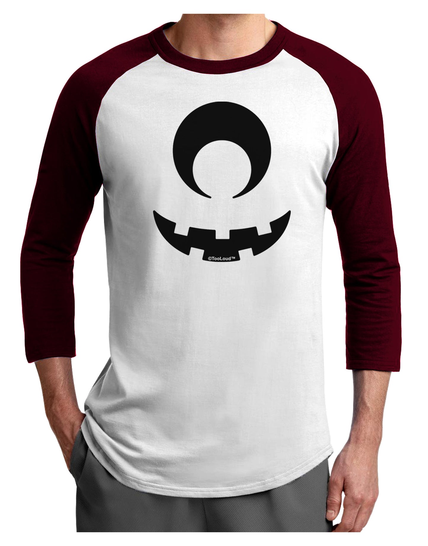 Cyclops Jack-o-Lantern Adult Raglan Shirt-TooLoud-White-Cardinal-X-Small-Davson Sales