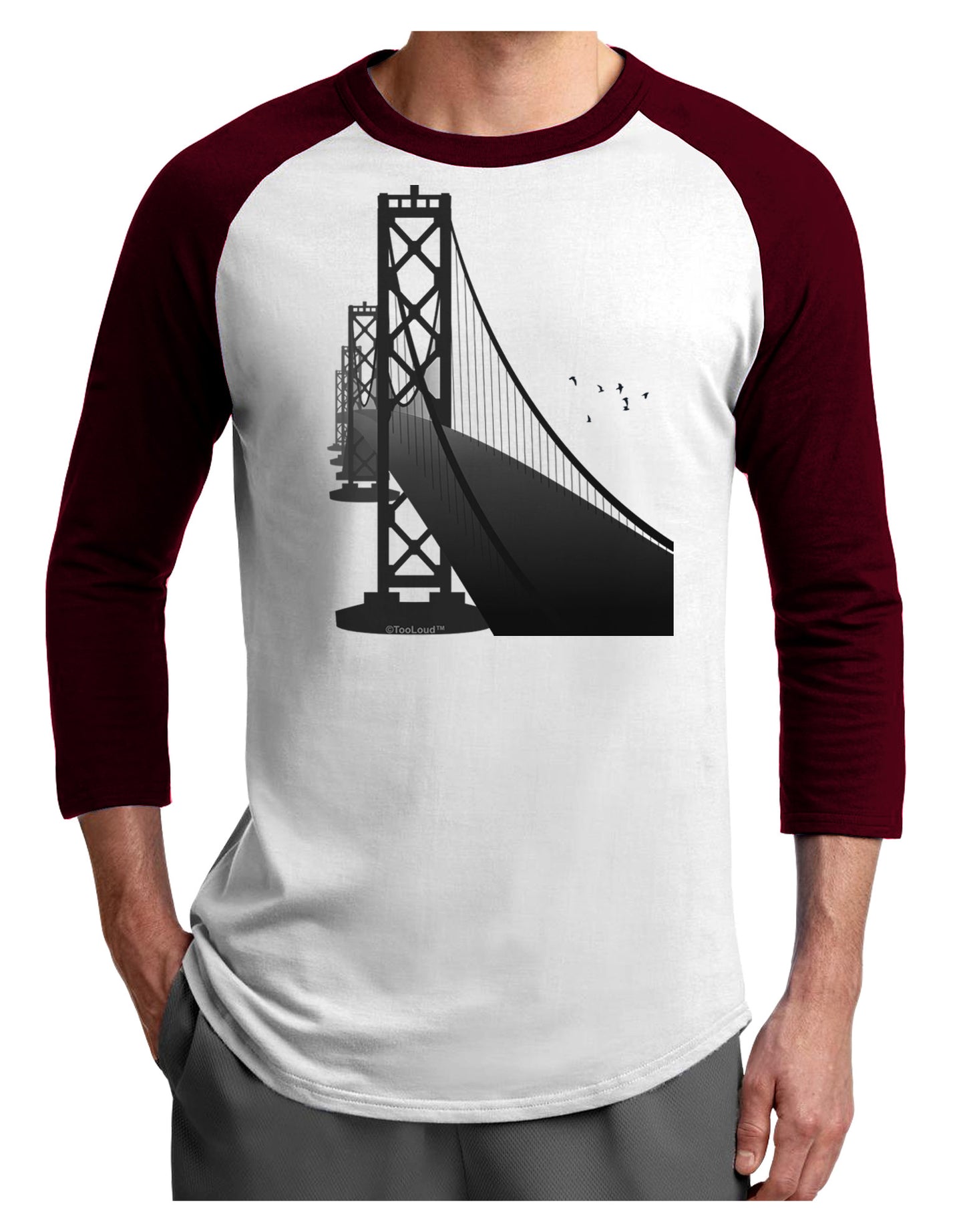 San Francisco Bay Bridge Adult Raglan Shirt-Raglan Shirt-TooLoud-White-Cardinal-X-Small-Davson Sales