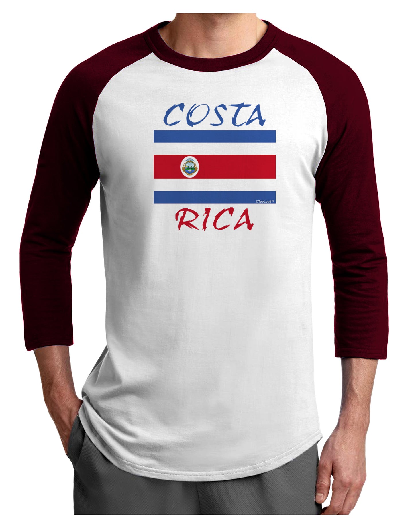 Costa Rica Flag Adult Raglan Shirt-Raglan Shirt-TooLoud-White-Cardinal-X-Small-Davson Sales