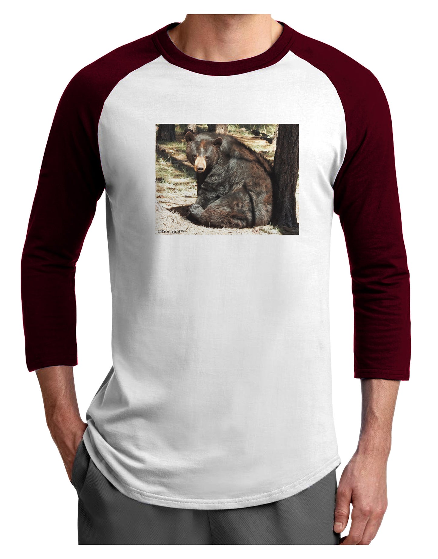 Sad Black Bear Adult Raglan Shirt-Raglan Shirt-TooLoud-White-Cardinal-X-Small-Davson Sales