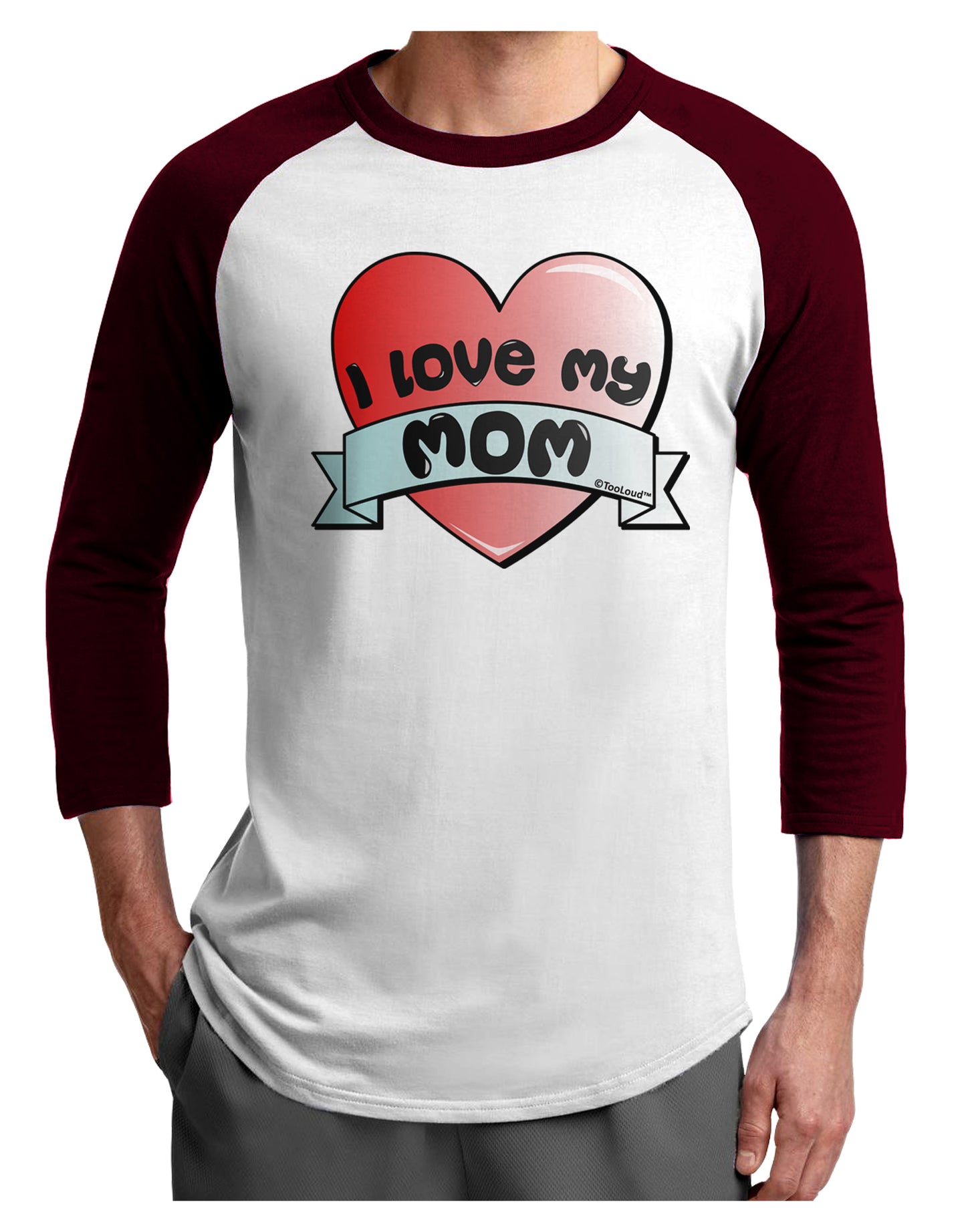I Love My Mom - Heart Banner Design Adult Raglan Shirt by TooLoud-TooLoud-White-Cardinal-X-Small-Davson Sales