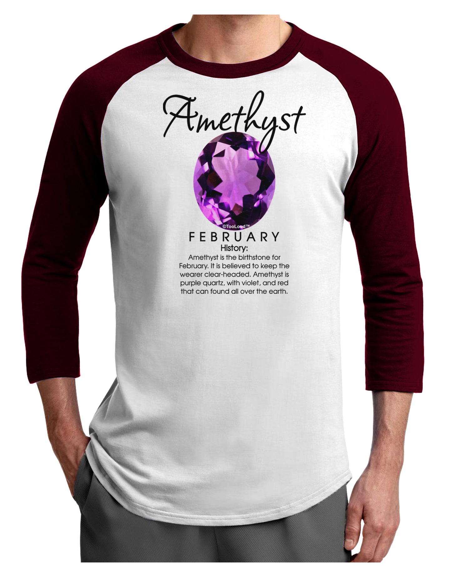 Birthstone Amethyst Adult Raglan Shirt-Raglan Shirt-TooLoud-White-Cardinal-X-Small-Davson Sales