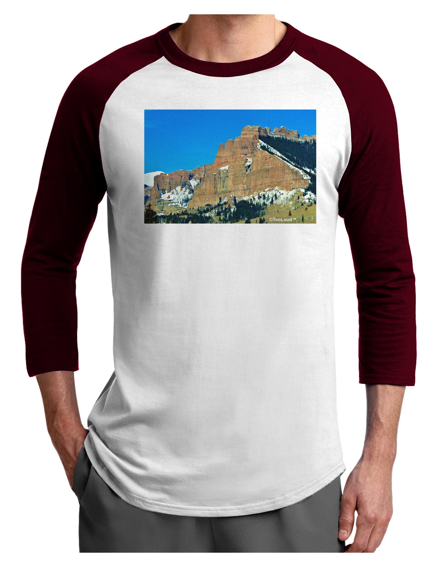 Colorado Snowy Mountains Adult Raglan Shirt-Raglan Shirt-TooLoud-White-Cardinal-X-Small-Davson Sales