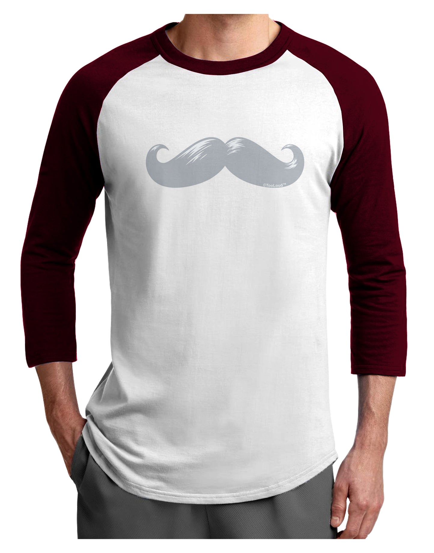 Big Silver White Mustache Adult Raglan Shirt-Raglan Shirt-TooLoud-White-Cardinal-X-Small-Davson Sales