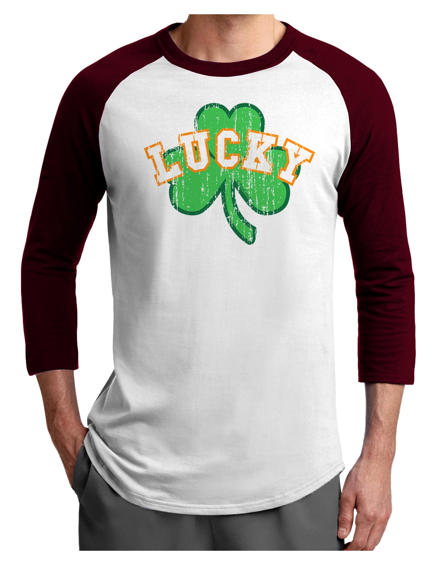 Lucky Shamrock Design Distressed Adult Raglan Shirt by TooLoud-TooLoud-White-Cardinal-X-Small-Davson Sales