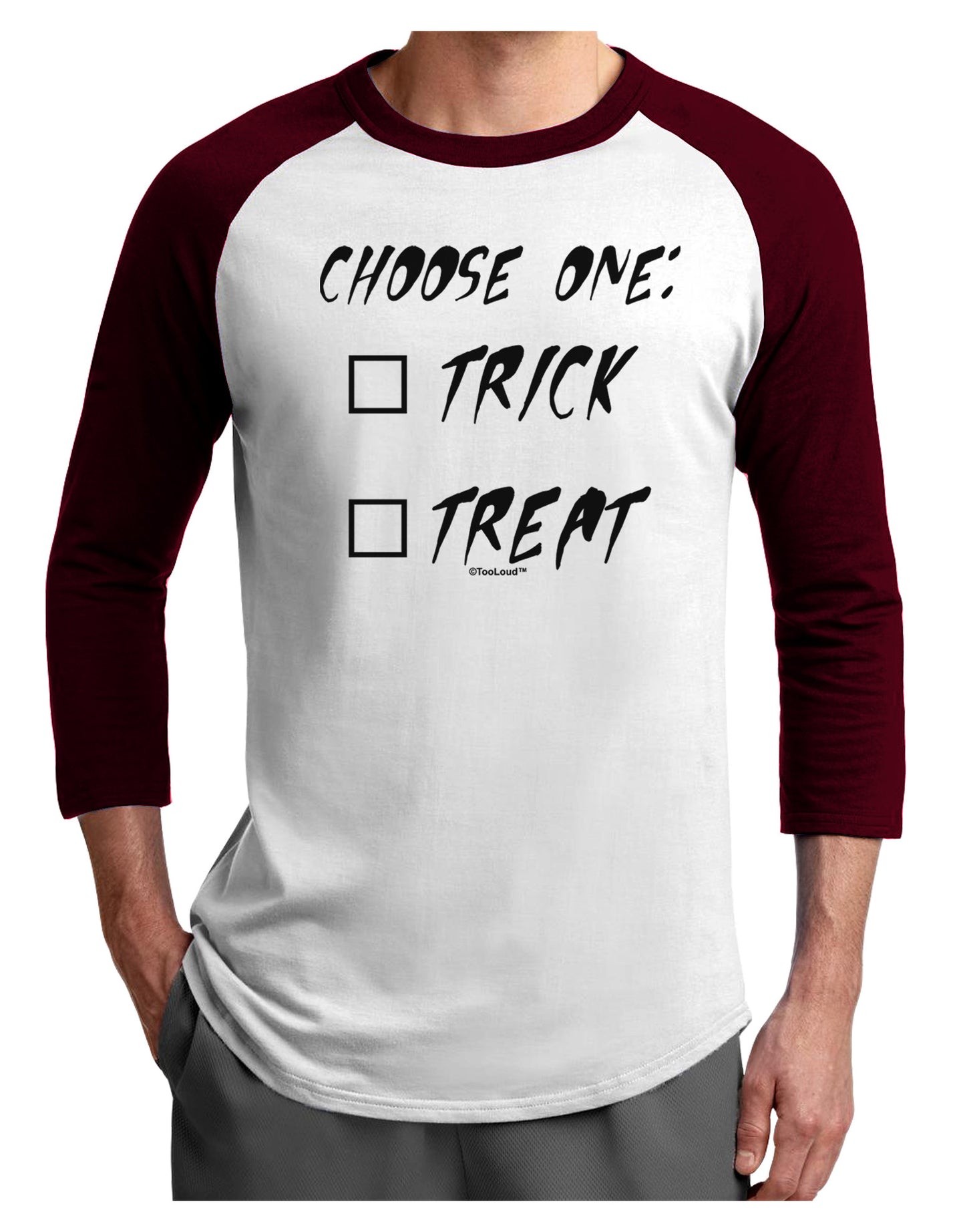 Choose One Unchecked Adult Raglan Shirt-TooLoud-White-Cardinal-X-Small-Davson Sales