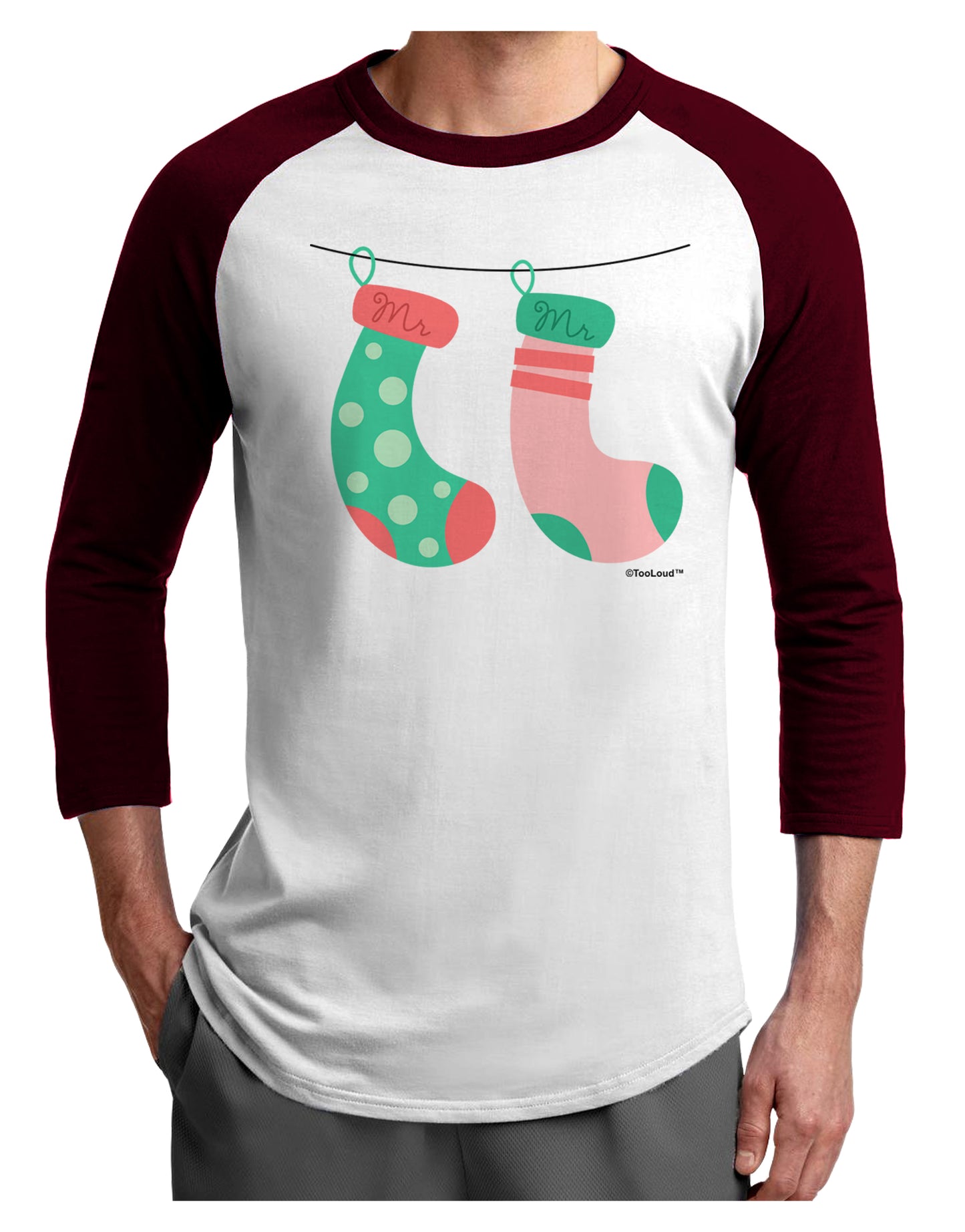 Cute Mr and Mr Christmas Couple Stockings Adult Raglan Shirt by TooLoud-TooLoud-White-Cardinal-X-Small-Davson Sales