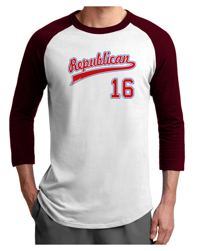 Republican Jersey 16 Adult Raglan Shirt-TooLoud-White-Cardinal-X-Small-Davson Sales