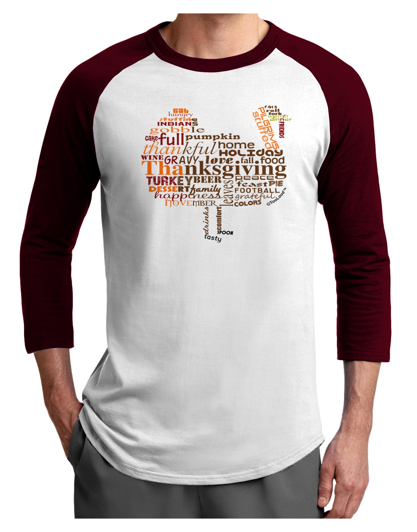 Turkey Typography Adult Raglan Shirt-Raglan Shirt-TooLoud-White-Cardinal-X-Small-Davson Sales