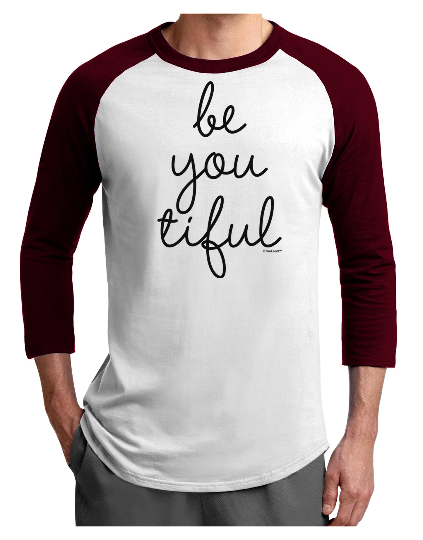 BeYouTiful - Beautiful Adult Raglan Shirt-TooLoud-White-Cardinal-X-Small-Davson Sales
