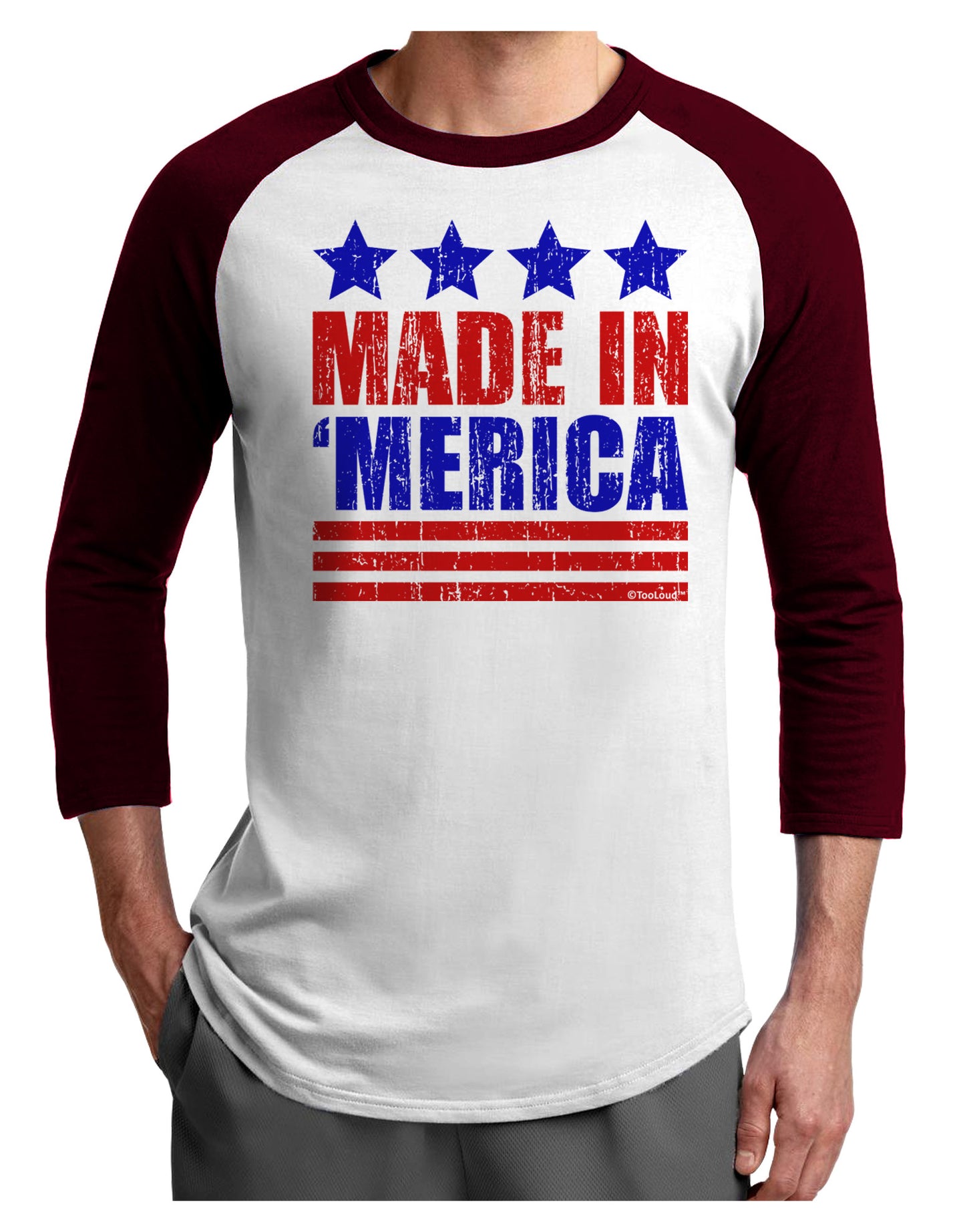 Made in Merica - Stars and Stripes Color Design Adult Raglan Shirt-TooLoud-White-Cardinal-X-Small-Davson Sales