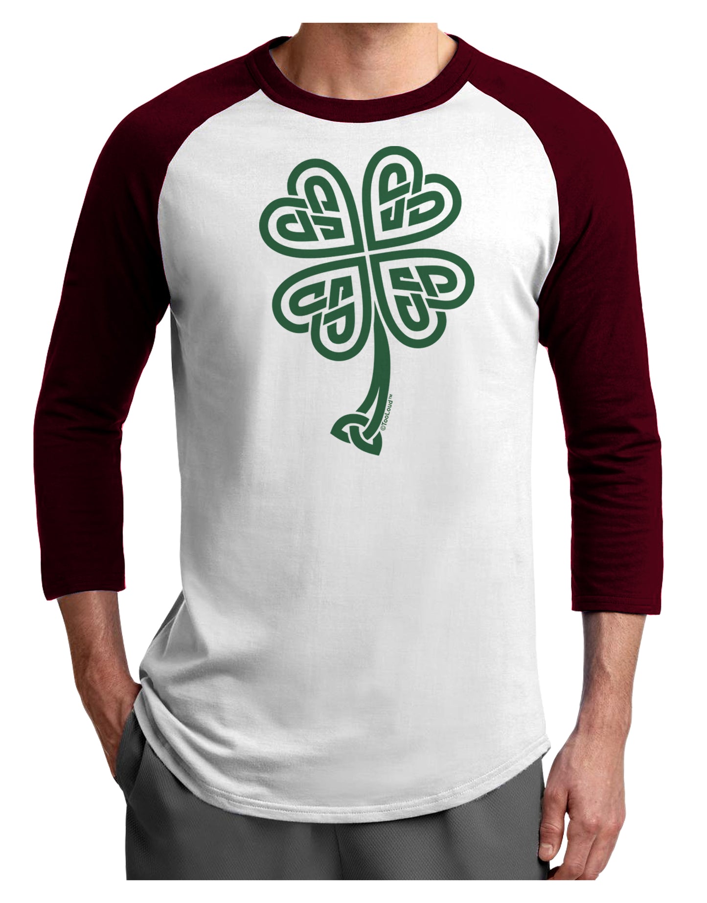 Celtic Knot 4 Leaf Clover St Patricks Adult Raglan Shirt-Raglan Shirt-TooLoud-White-Cardinal-X-Small-Davson Sales
