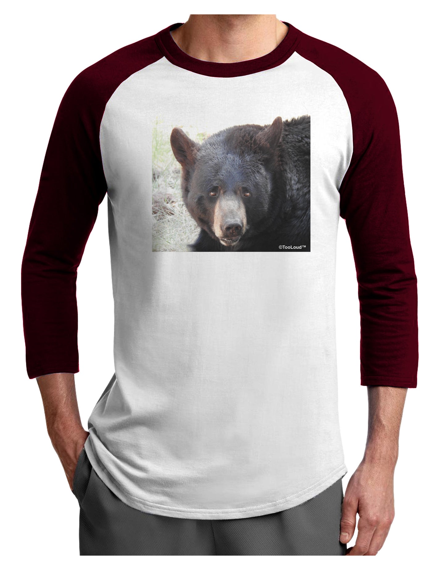 Staring Black Bear Adult Raglan Shirt-Raglan Shirt-TooLoud-White-Cardinal-X-Small-Davson Sales