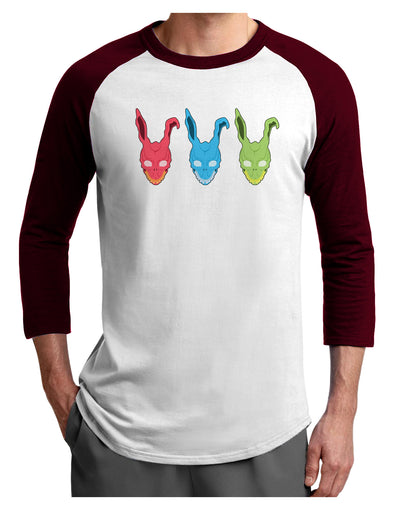 Scary Bunny Tri-color Adult Raglan Shirt-TooLoud-White-Cardinal-X-Small-Davson Sales