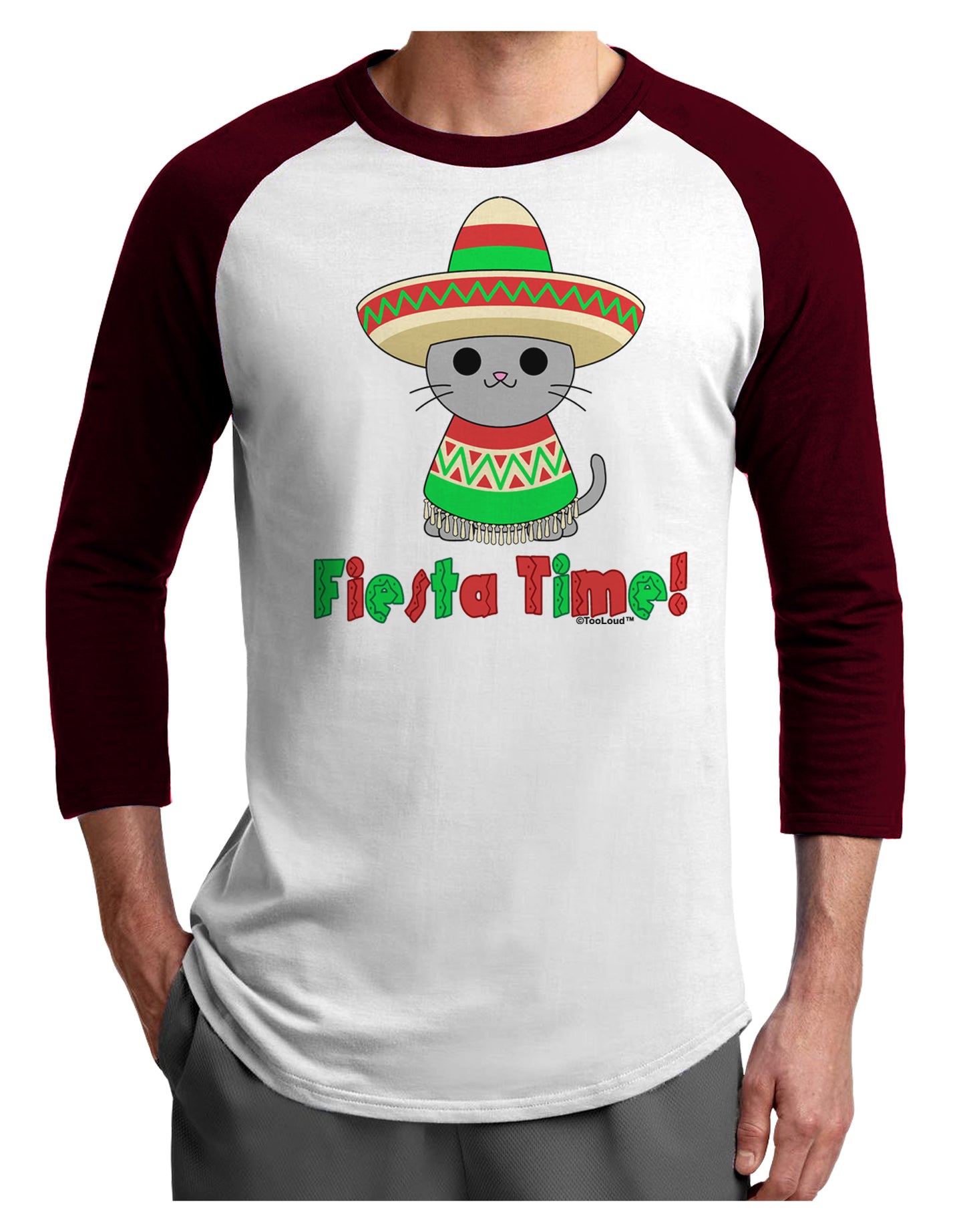 Fiesta Time - Cute Sombrero Cat Adult Raglan Shirt by TooLoud-TooLoud-White-Cardinal-X-Small-Davson Sales
