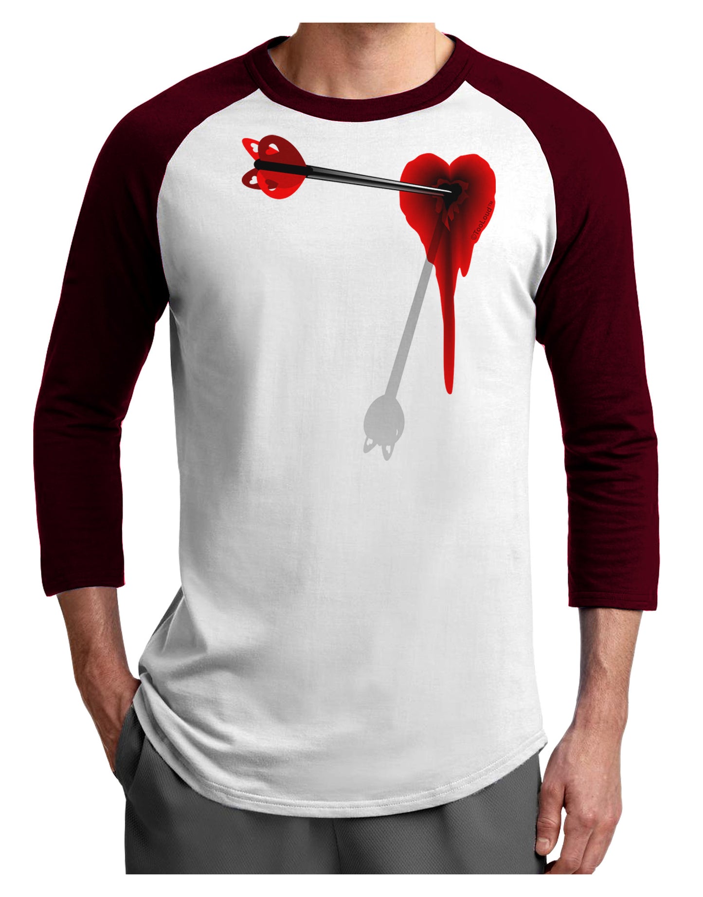 Cupid's Arrow Heart Shot Wound Adult Raglan Shirt-Raglan Shirt-TooLoud-White-Cardinal-X-Small-Davson Sales