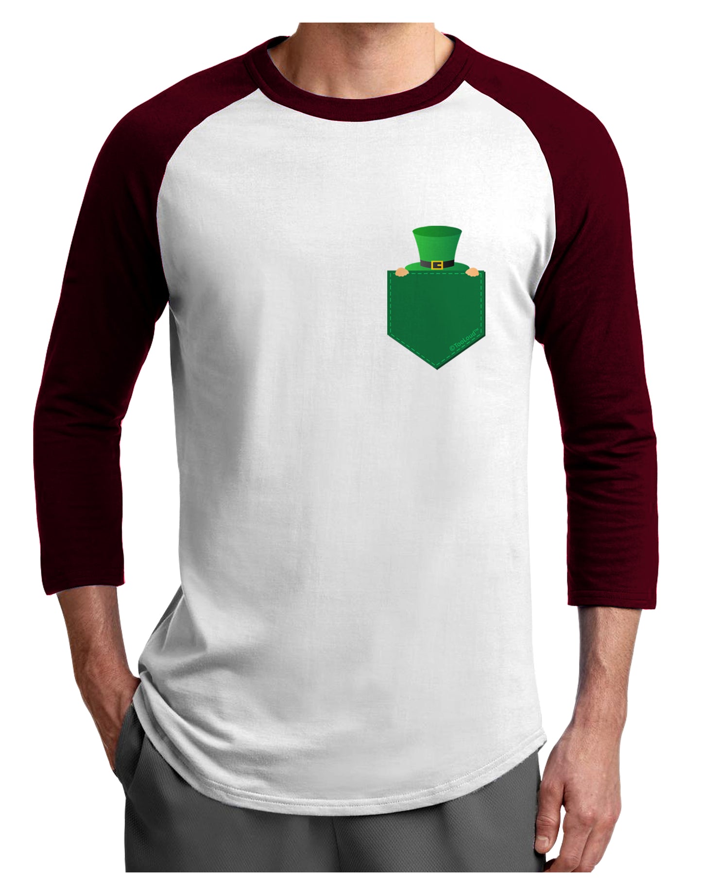 Leprechaun Peeking Out of Faux Pocket Adult Raglan Shirt by TooLoud-TooLoud-White-Cardinal-X-Small-Davson Sales