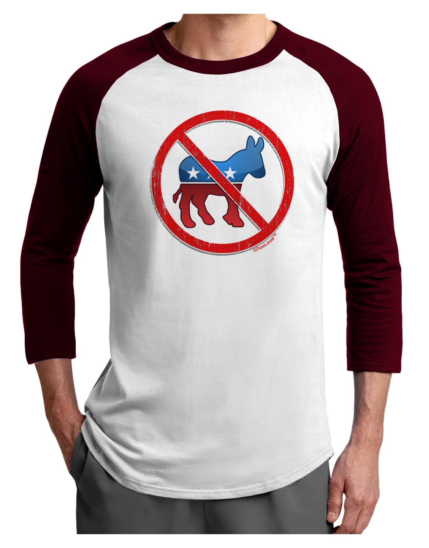 Distressed No Democrats Sign Adult Raglan Shirt-Raglan Shirt-TooLoud-White-Cardinal-X-Small-Davson Sales