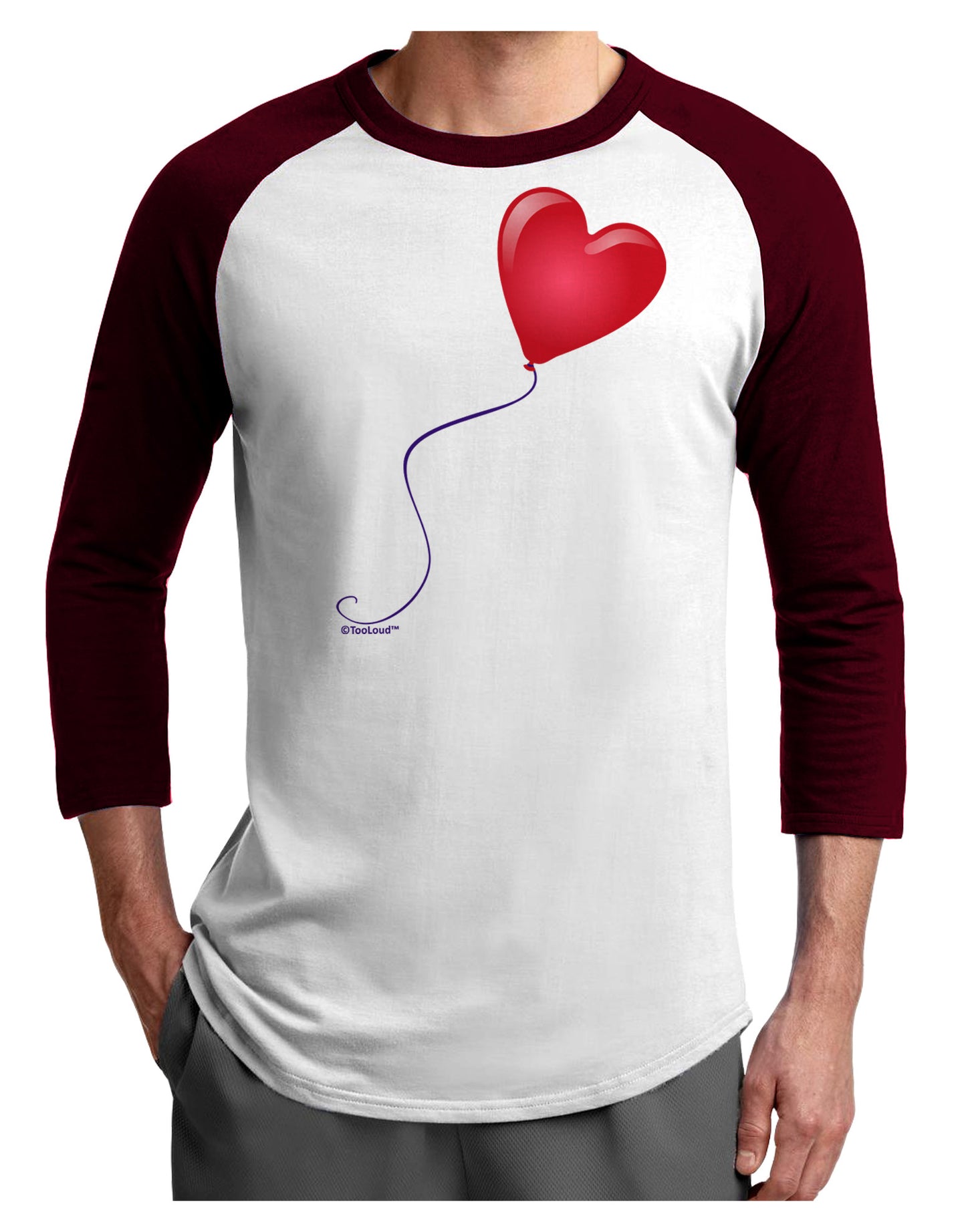 Cute Red Heart Balloon Adult Raglan Shirt-Raglan Shirt-TooLoud-White-Cardinal-X-Small-Davson Sales