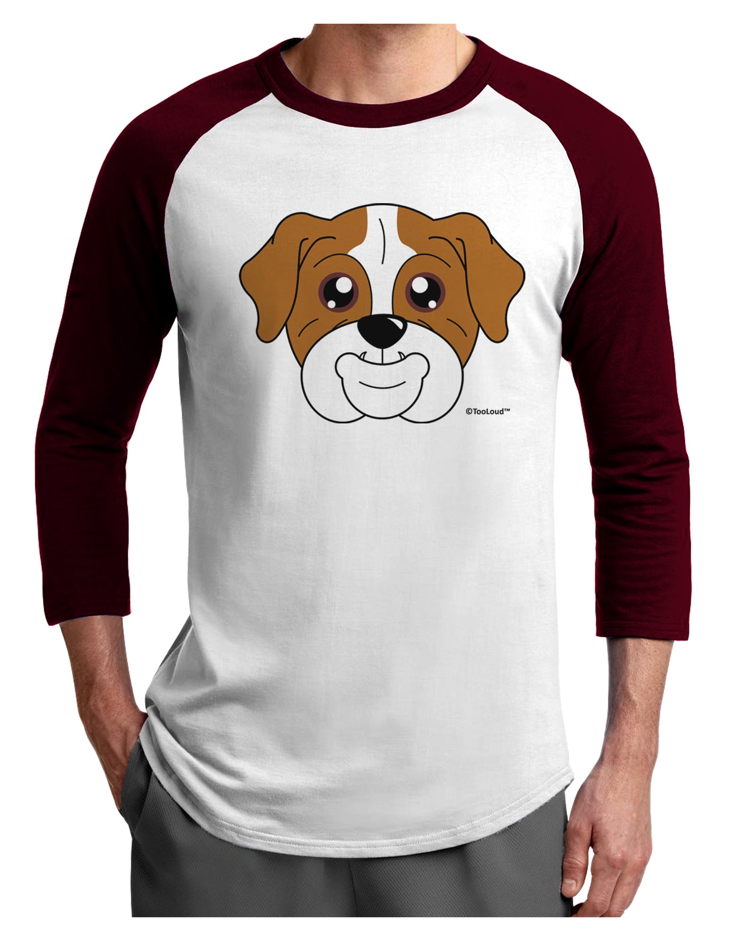 Cute Bulldog - Red Adult Raglan Shirt by TooLoud-TooLoud-White-Cardinal-X-Small-Davson Sales