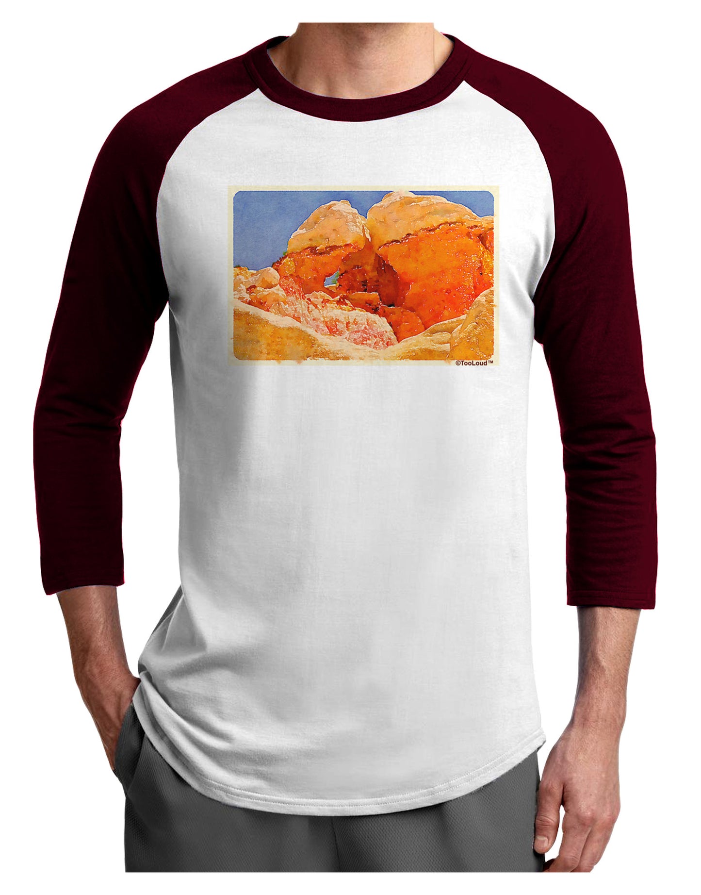 Desert Landscape Watercolor Adult Raglan Shirt-TooLoud-White-Cardinal-X-Small-Davson Sales
