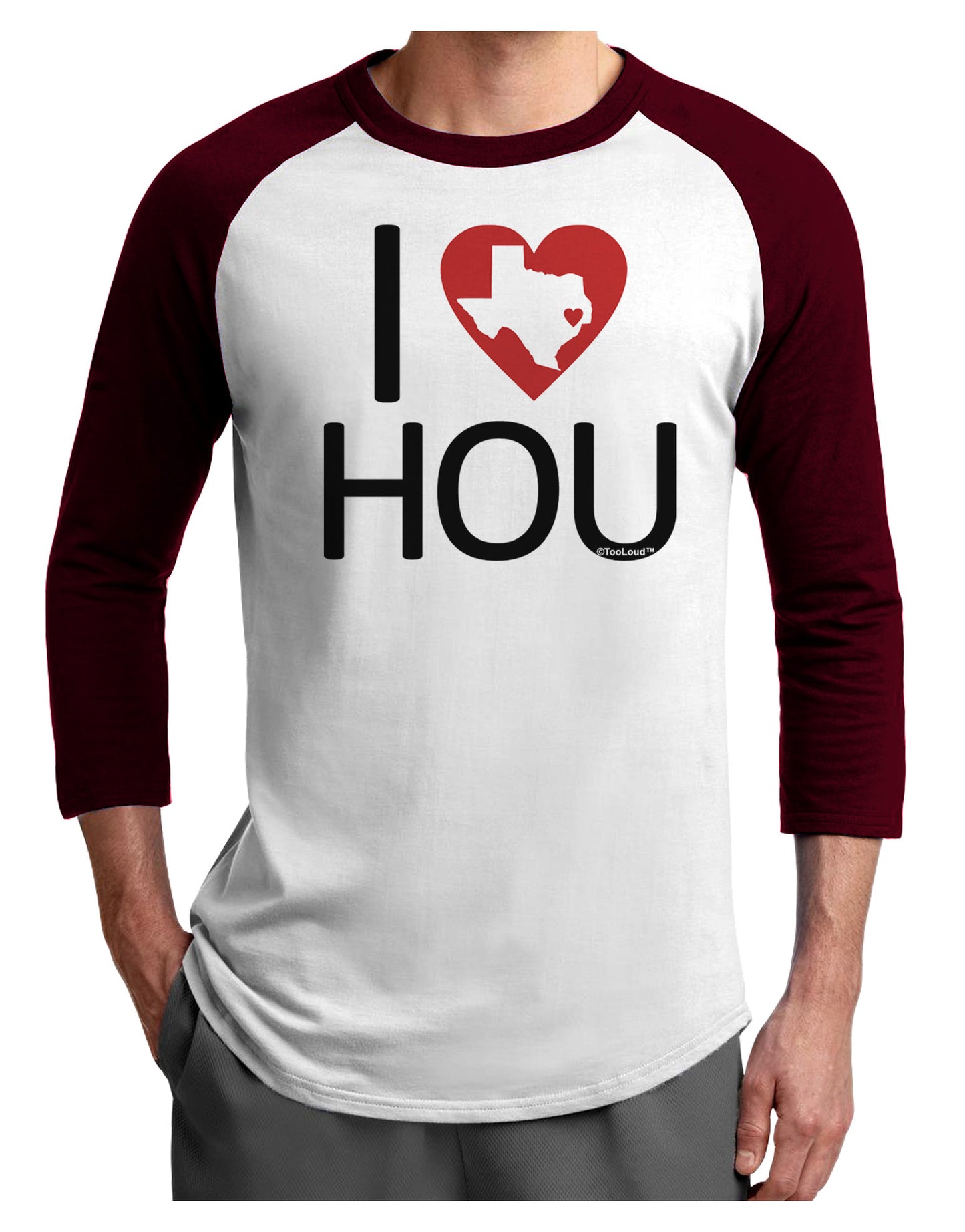 I Heart Houston Adult Raglan Shirt-Raglan Shirt-TooLoud-White-Cardinal-X-Small-Davson Sales