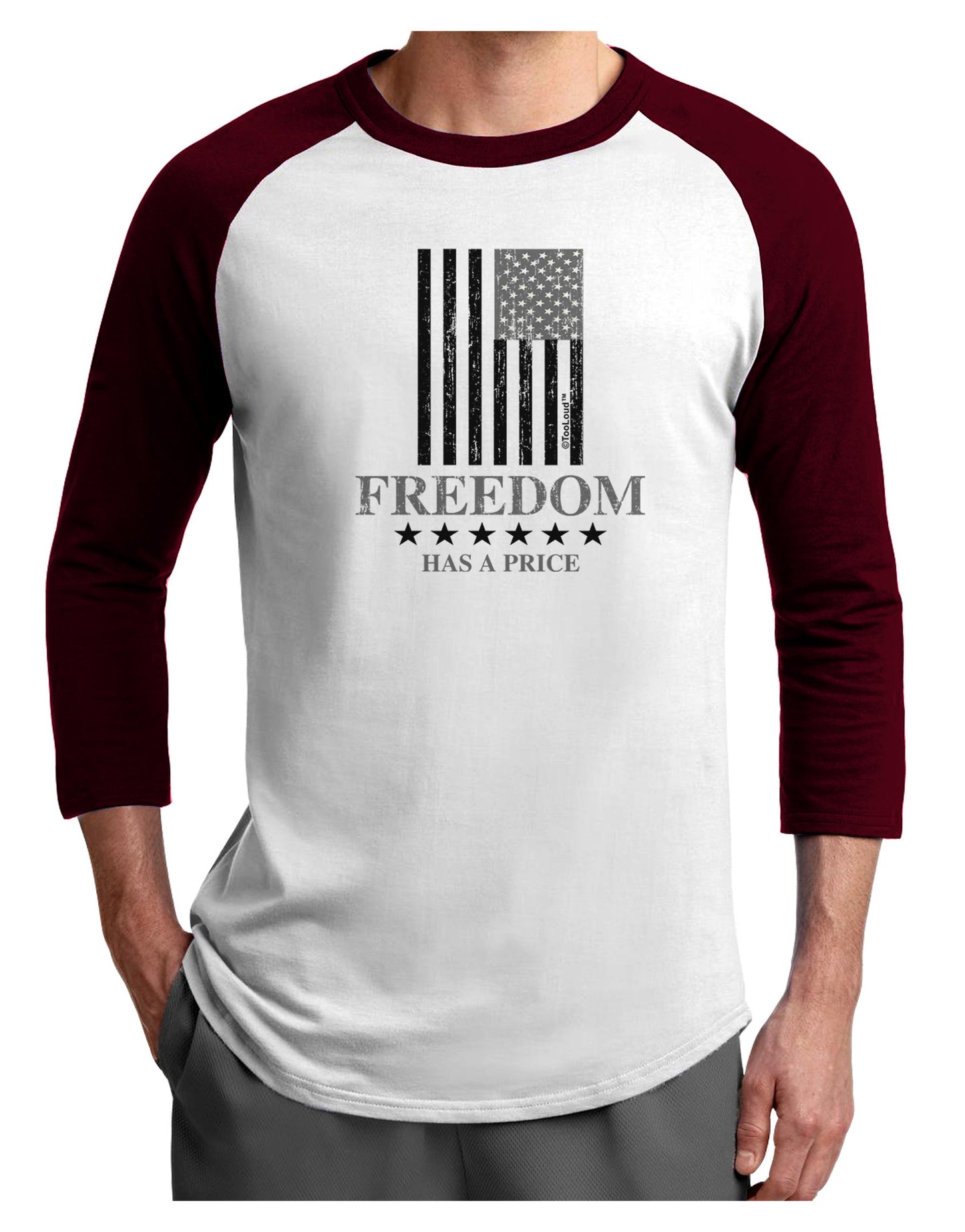 Freedom Flag BnW Adult Raglan Shirt-Raglan Shirt-TooLoud-White-Cardinal-X-Small-Davson Sales