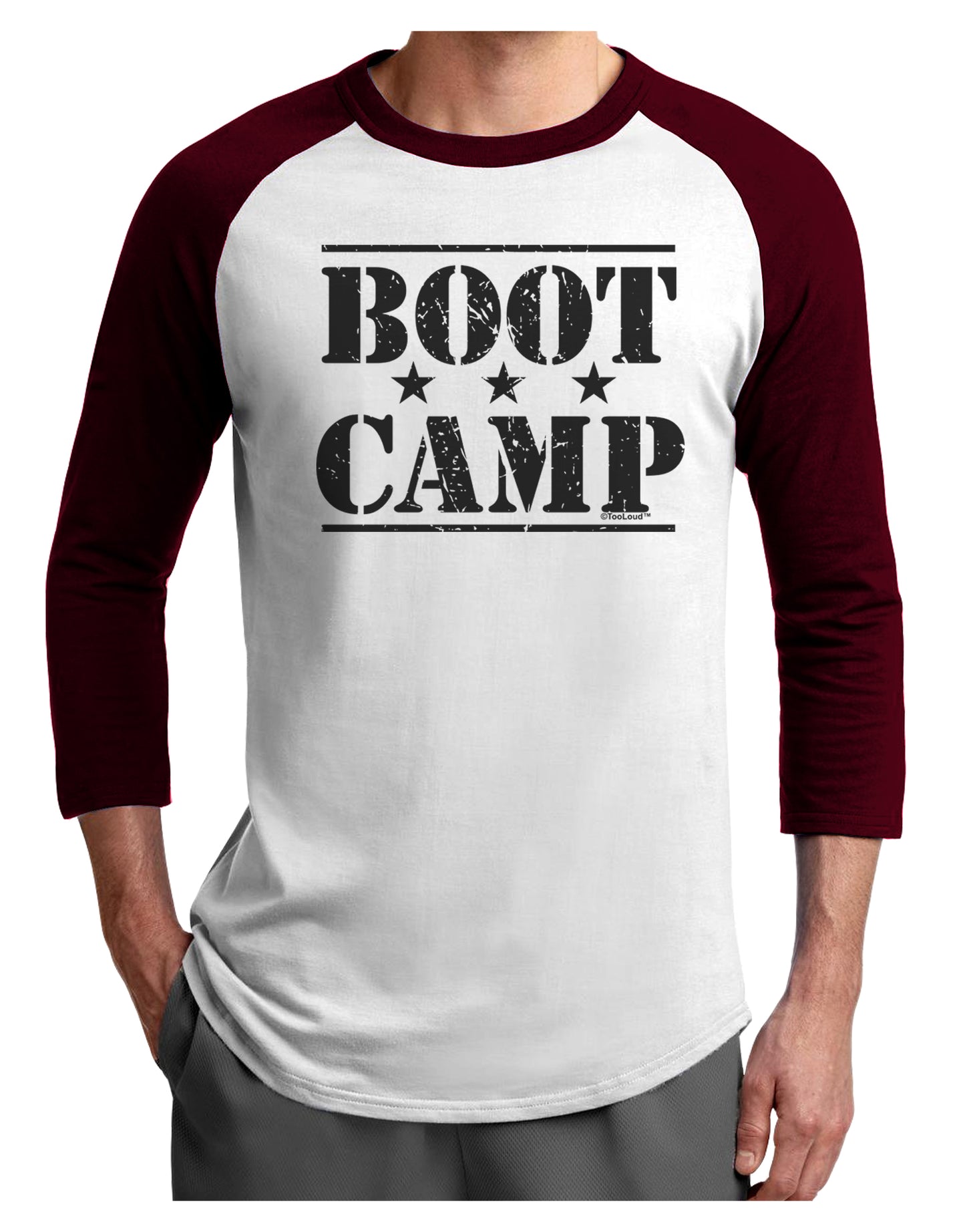 Bootcamp Large distressed Text Adult Raglan Shirt-Raglan Shirt-TooLoud-White-Cardinal-X-Small-Davson Sales