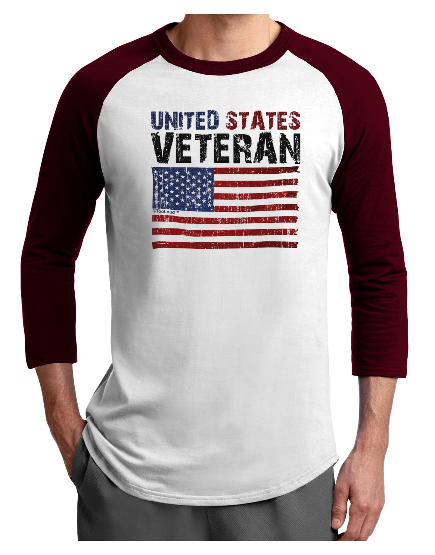 US Veteran Distressed Adult Raglan Shirt-Raglan Shirt-TooLoud-White-Cardinal-X-Small-Davson Sales