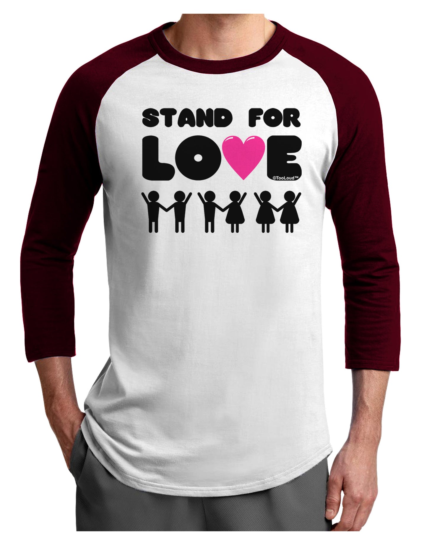 Stand For Love Pink Heart Adult Raglan Shirt-TooLoud-White-Cardinal-X-Small-Davson Sales