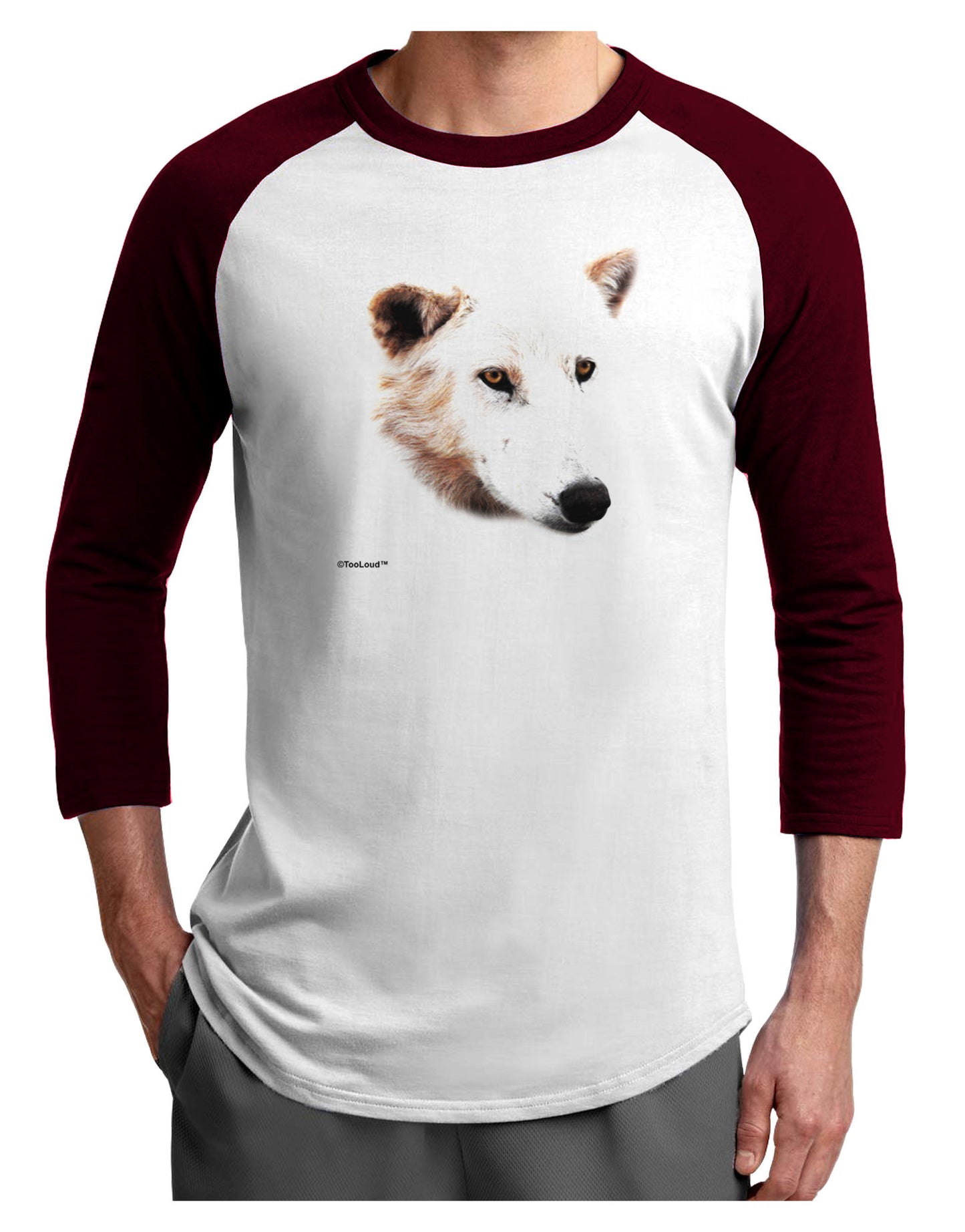 White Wolf Head Cutout Adult Raglan Shirt-Raglan Shirt-TooLoud-White-Cardinal-X-Small-Davson Sales