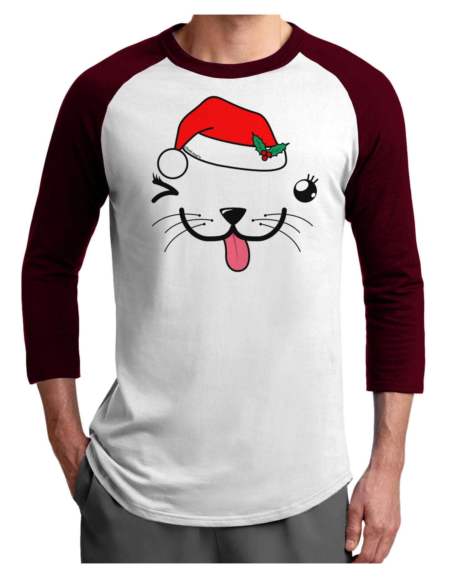 Kyu-T Face Puppina Santa Girl Dog Adult Raglan Shirt-Raglan Shirt-TooLoud-White-Cardinal-X-Small-Davson Sales