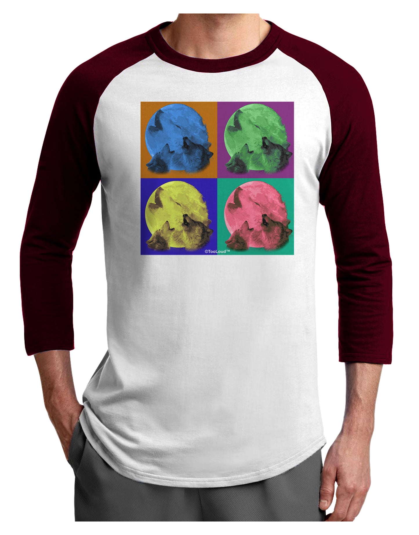 Three Wolves Howling - Pop-Art #2 Adult Raglan Shirt by TooLoud-TooLoud-White-Cardinal-X-Small-Davson Sales