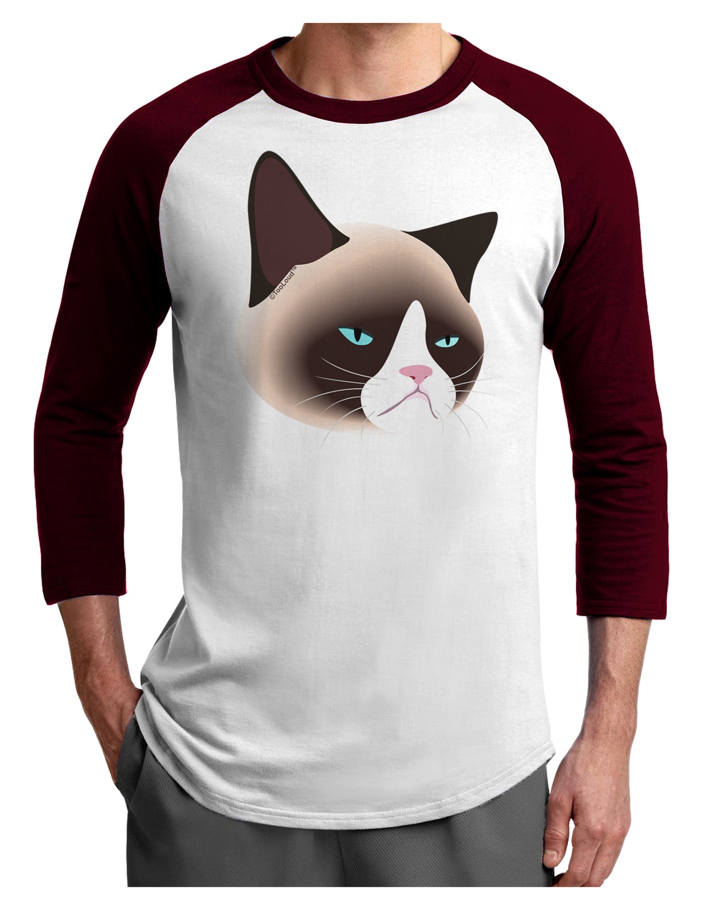 Cute Disgruntled Siamese Cat Adult Raglan Shirt-Raglan Shirt-TooLoud-White-Cardinal-X-Small-Davson Sales