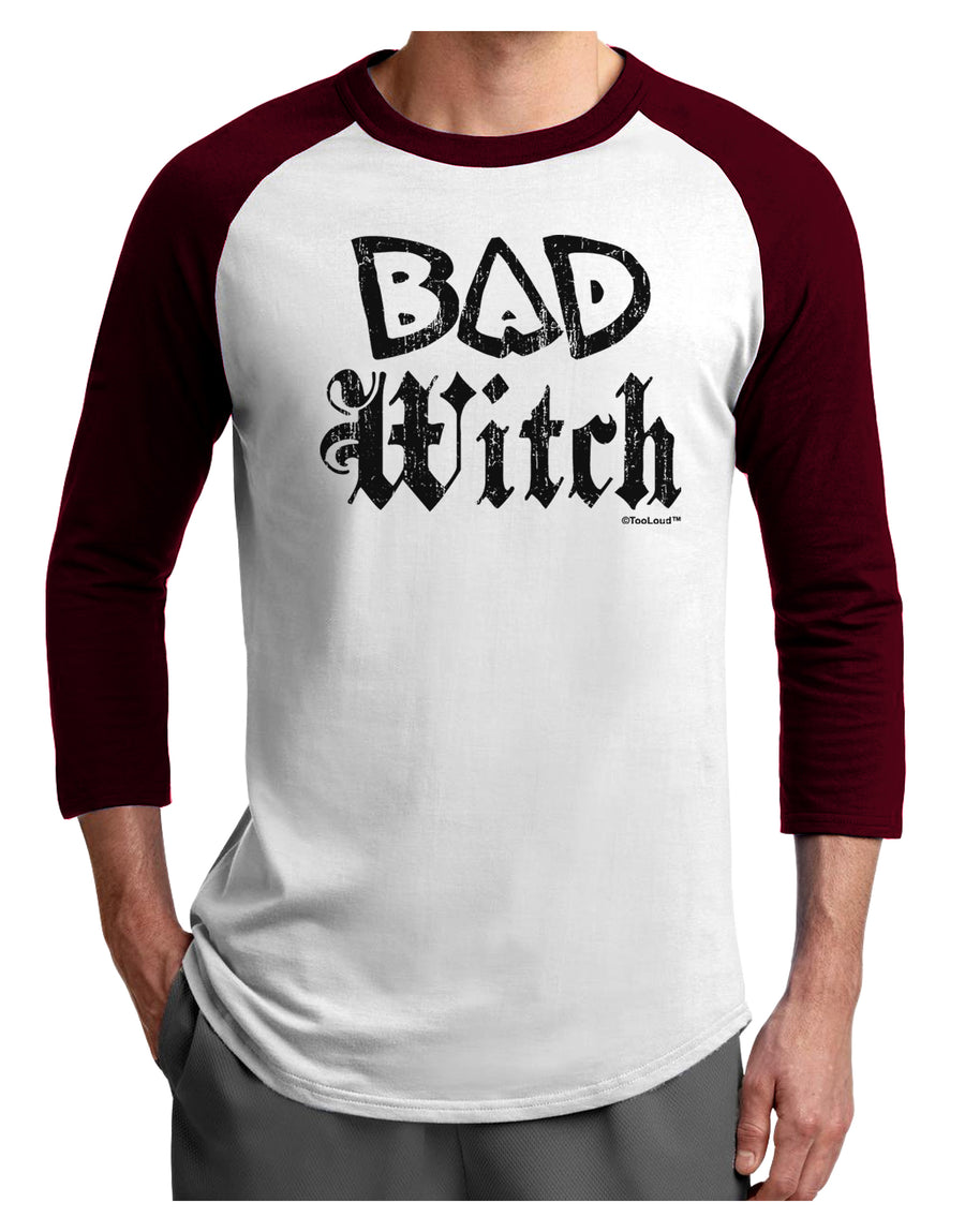 Bad Witch Distressed Adult Raglan Shirt-TooLoud-White-Black-X-Small-Davson Sales