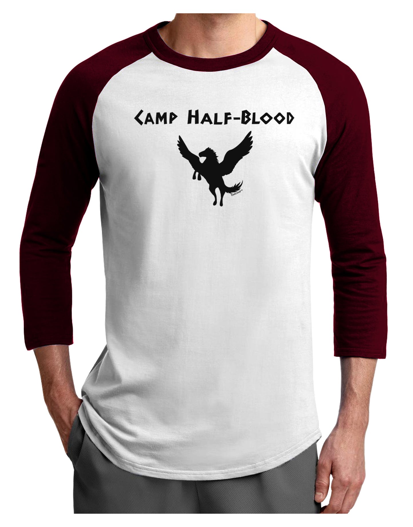 Pegasus Camp Half-Blood Adult Raglan Shirt-TooLoud-White-Cardinal-X-Small-Davson Sales