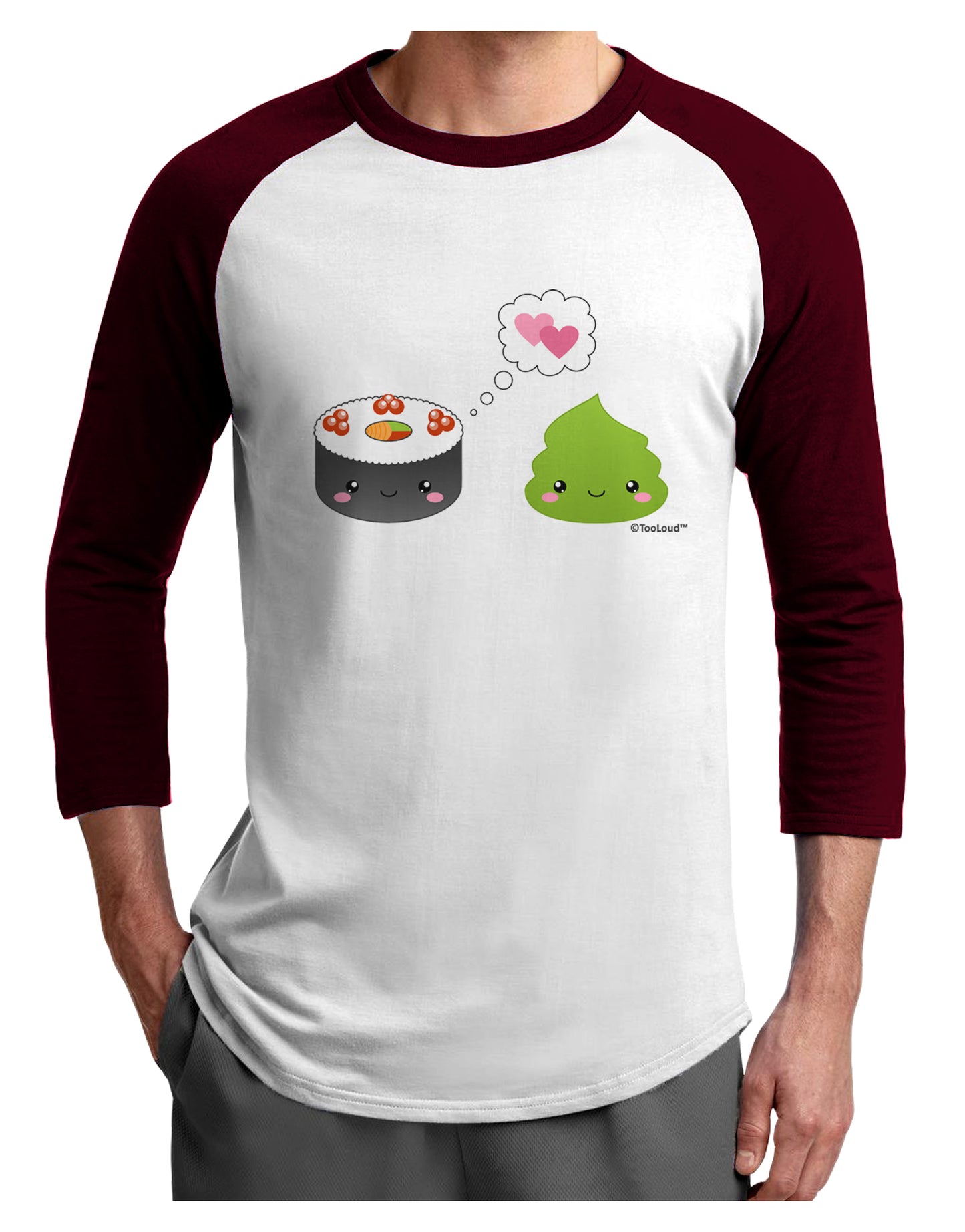 Cute Sushi and Wasabi Love Adult Raglan Shirt by TooLoud-TooLoud-White-Cardinal-X-Small-Davson Sales