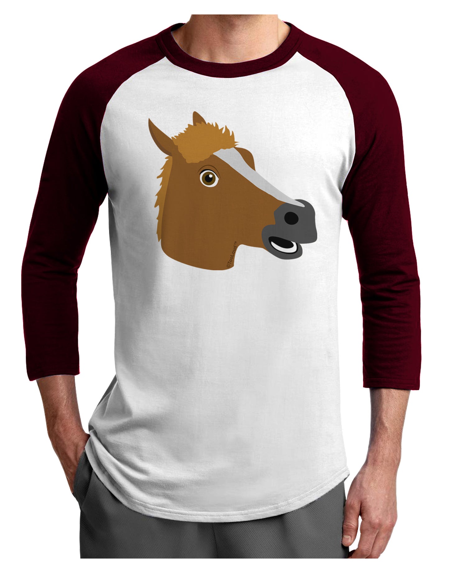 Silly Cartoon Horse Head Adult Raglan Shirt-Raglan Shirt-TooLoud-White-Cardinal-X-Small-Davson Sales