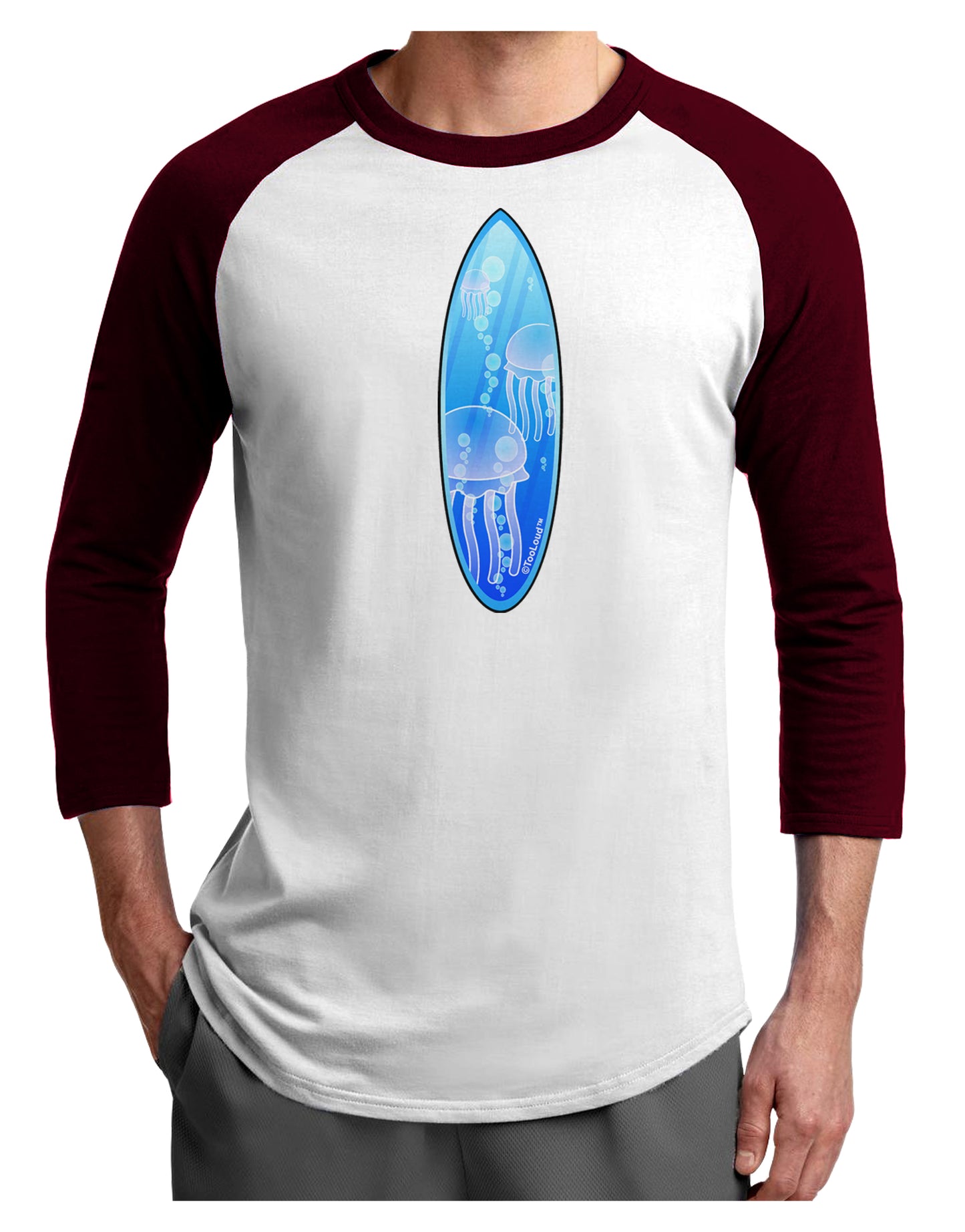 Jellyfish Surfboard Adult Raglan Shirt by TooLoud-TooLoud-White-Cardinal-X-Small-Davson Sales