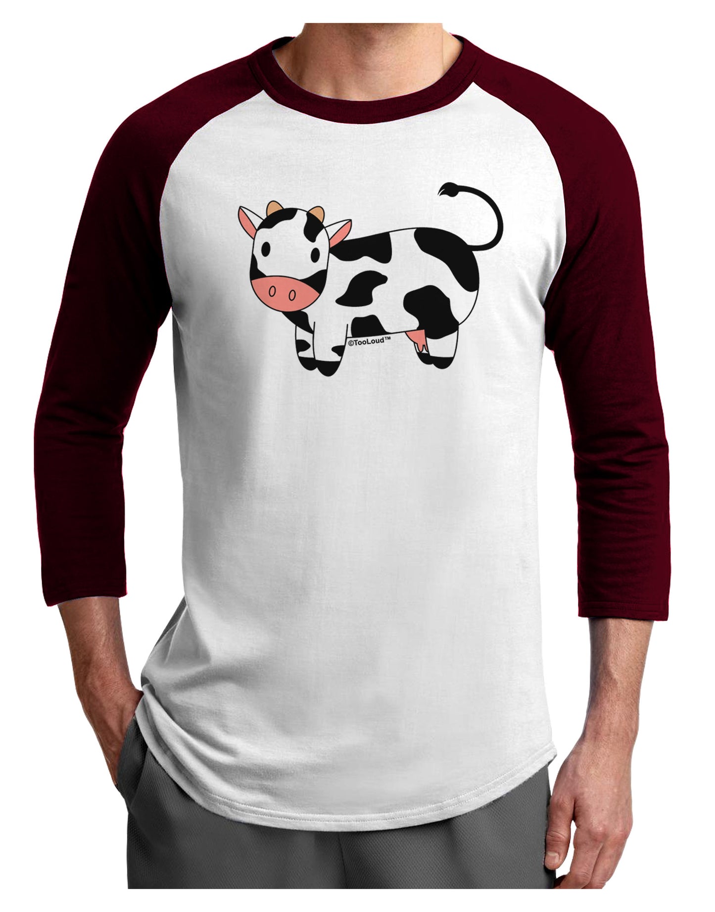 Cute Cow Adult Raglan Shirt-TooLoud-White-Cardinal-X-Small-Davson Sales