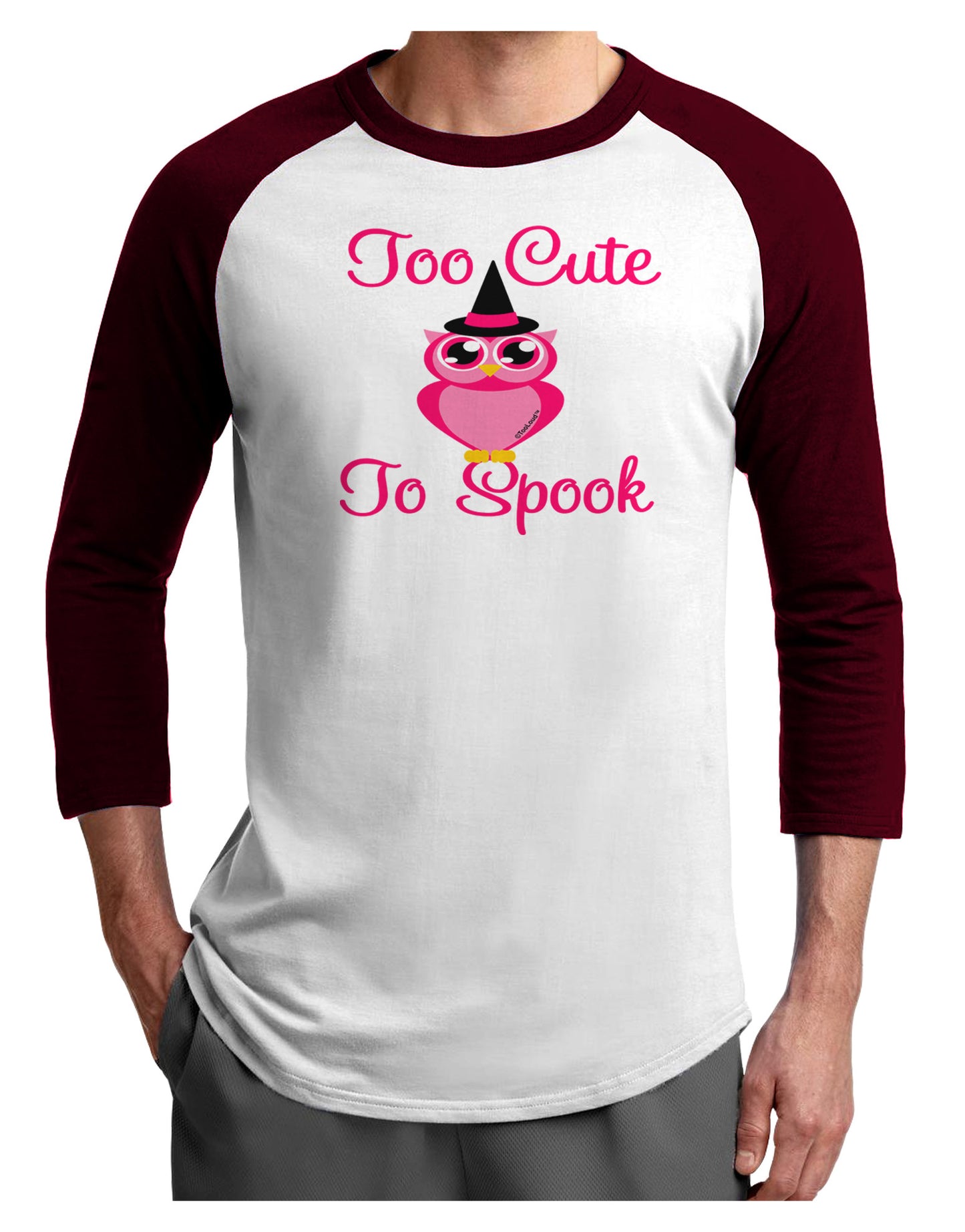 Owl Too Cute Pink Adult Raglan Shirt-Raglan Shirt-TooLoud-White-Cardinal-X-Small-Davson Sales