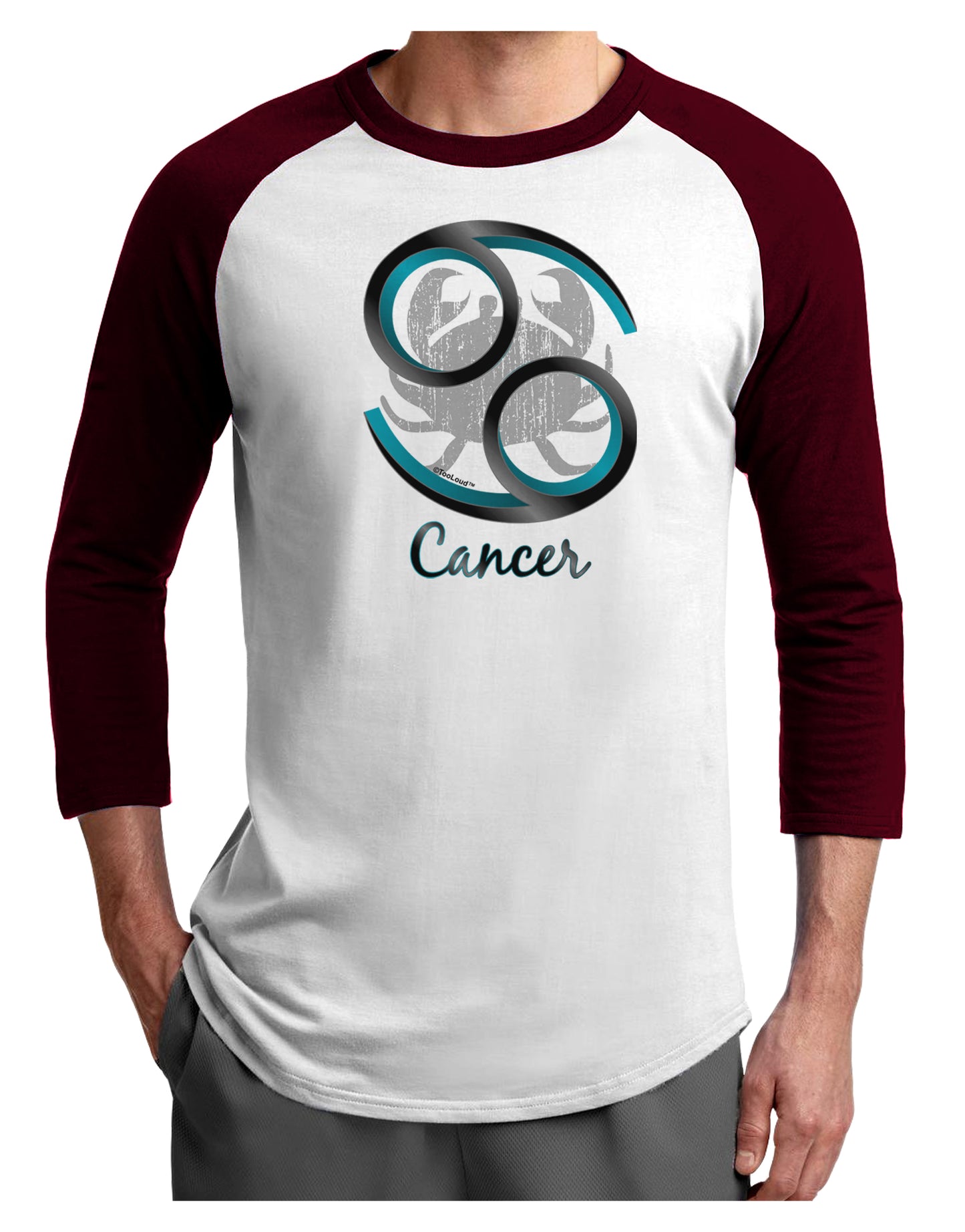 Cancer Symbol Adult Raglan Shirt-TooLoud-White-Cardinal-X-Small-Davson Sales