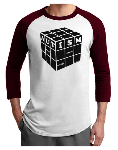 Autism Awareness - Cube B & W Adult Raglan Shirt-TooLoud-White-Cardinal-X-Small-Davson Sales
