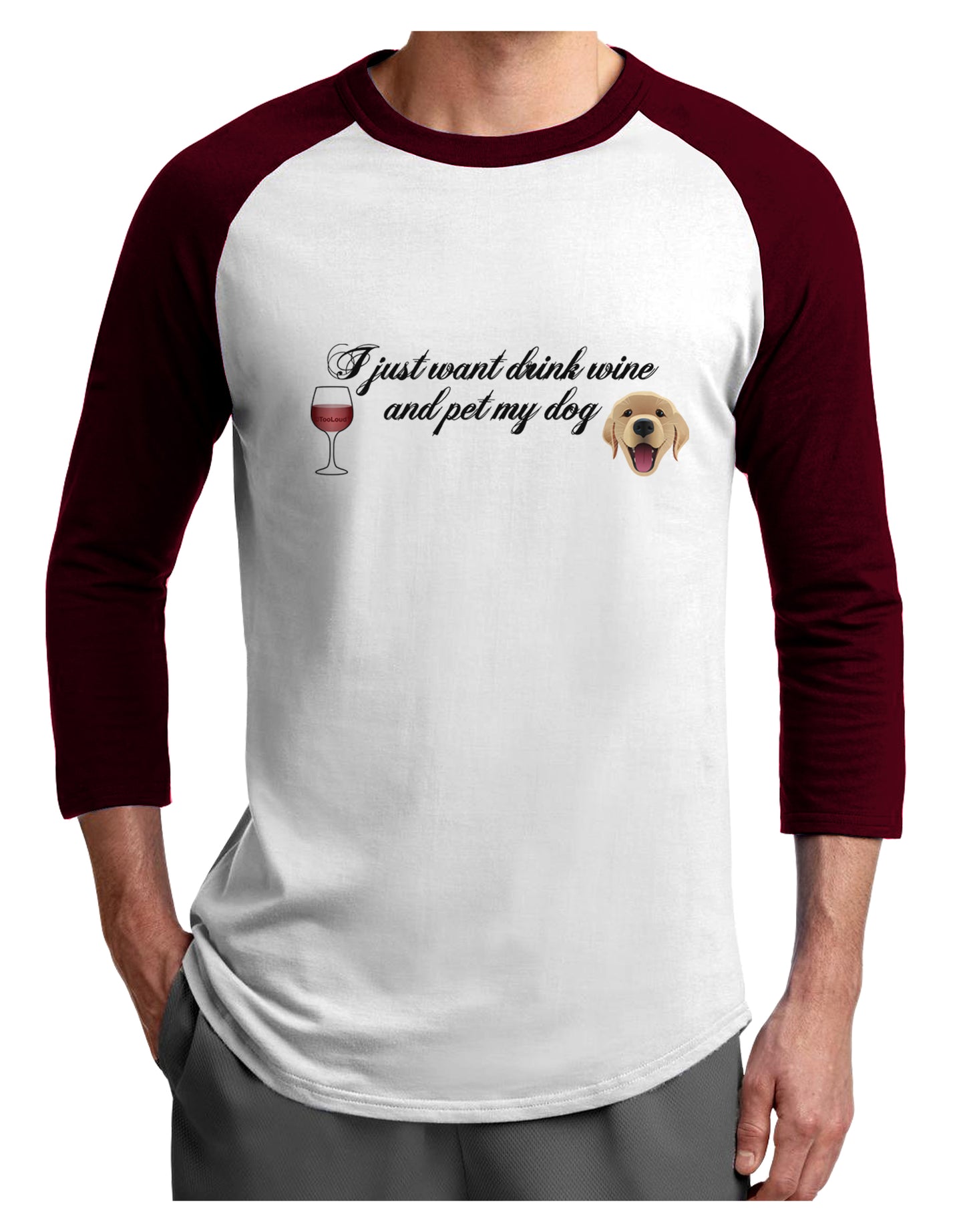 I Just Want To Drink Wine And Pet My Dog Adult Raglan Shirt by TooLoud-TooLoud-White-Cardinal-X-Small-Davson Sales